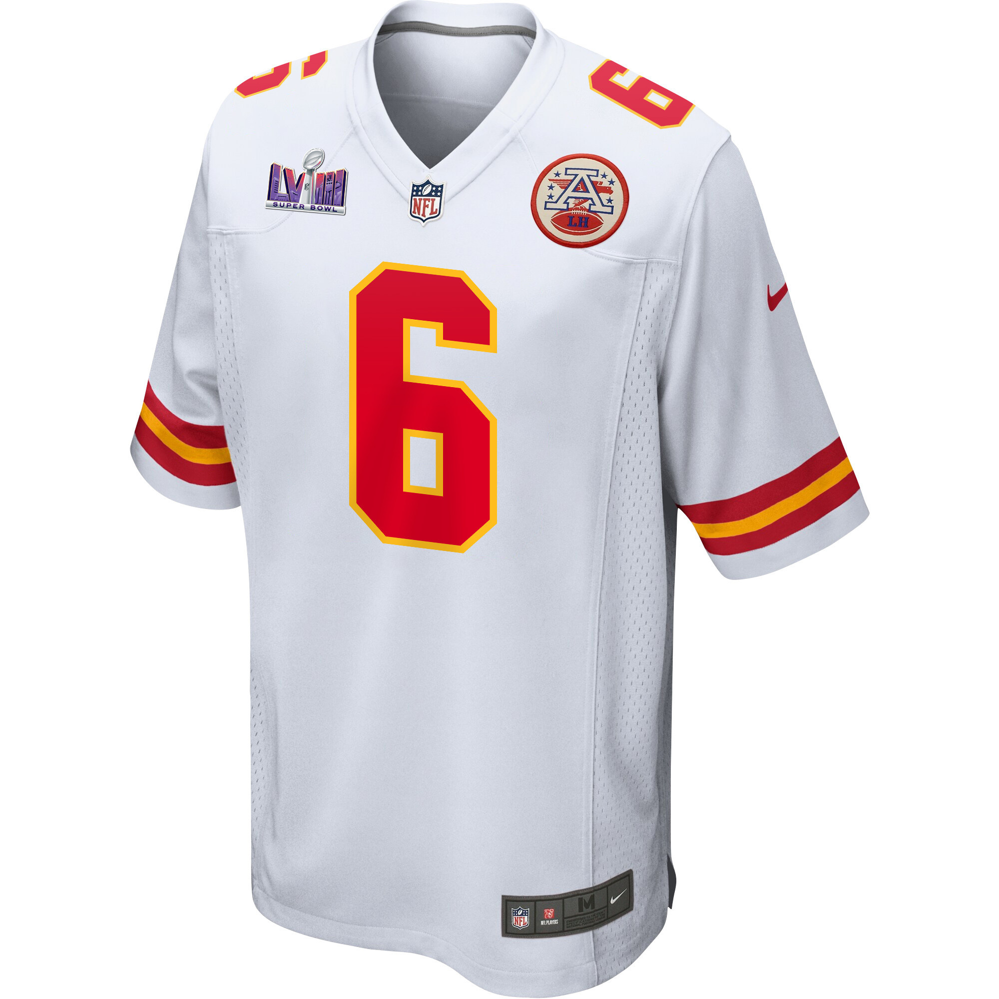 Alternative view of Bryan Cook #6 Kansas City Chiefs Super Bowl LVIII Patch Game Jersey - Men's | White