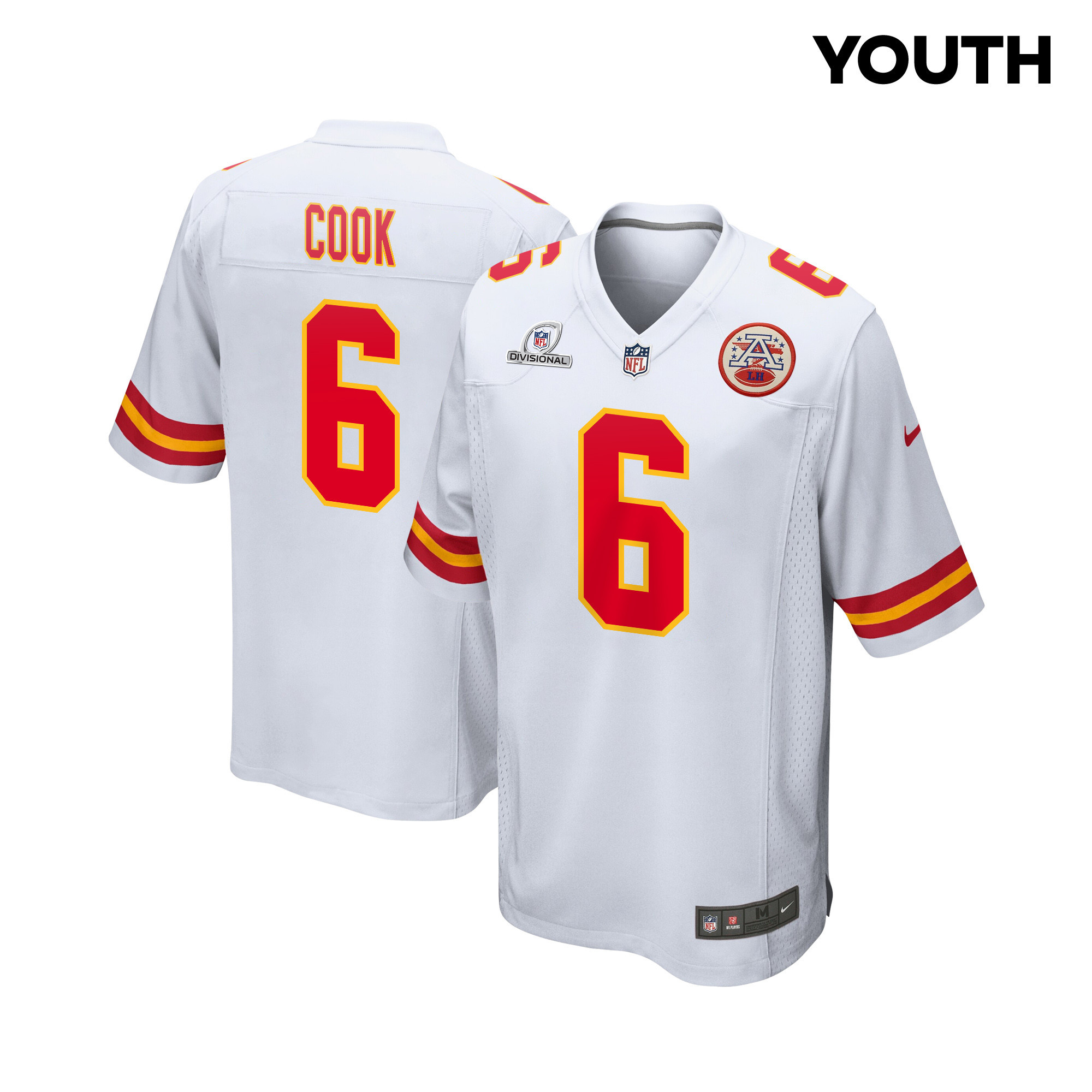 Bryan Cook #6 Kansas City Chiefs Super Bowl LVIII Patch Game Jersey - Youth | White