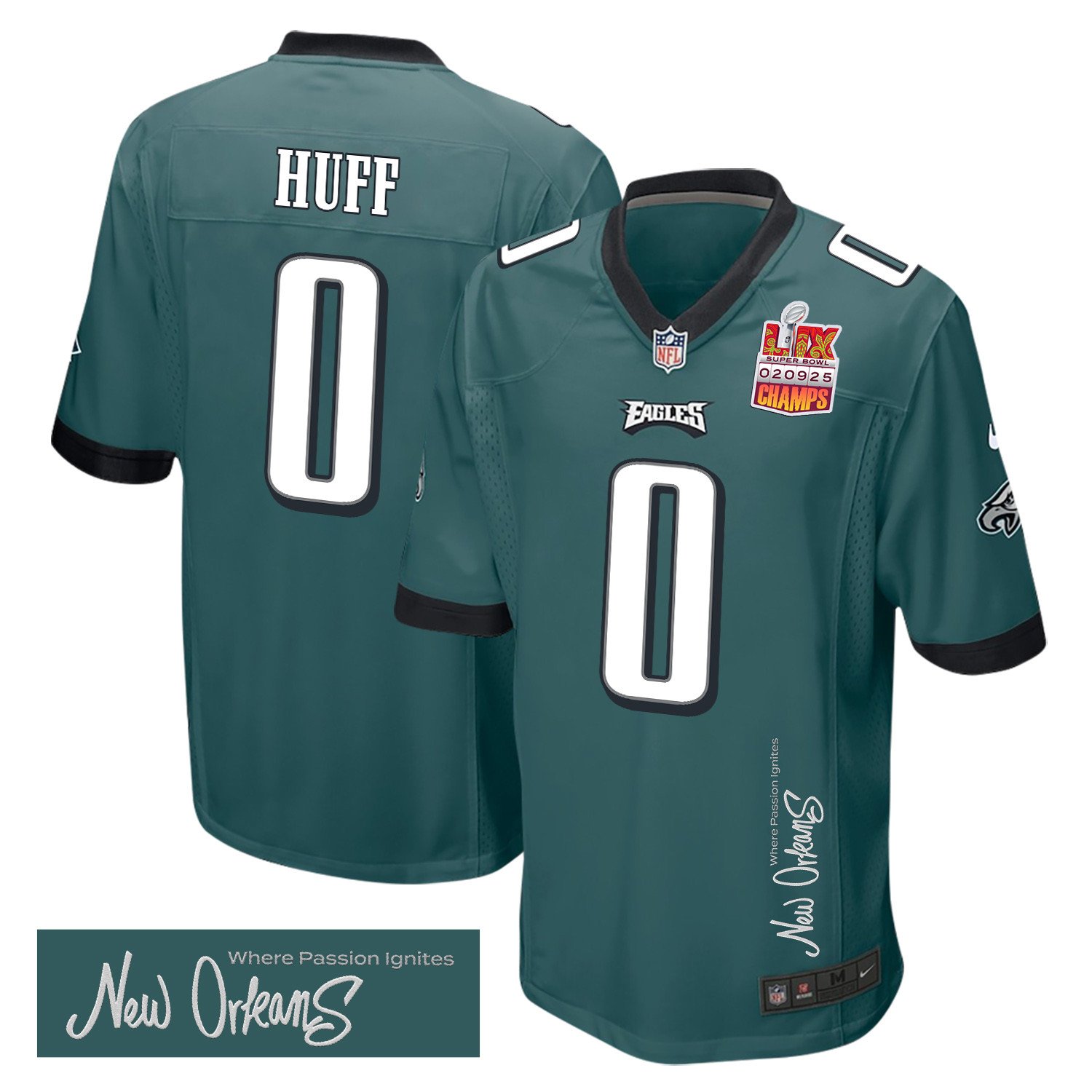 Bryce Huff #0 Philadelphia Eagles Super Bowl LIX Champions Patch Game Jersey - Men's | Midnight Green