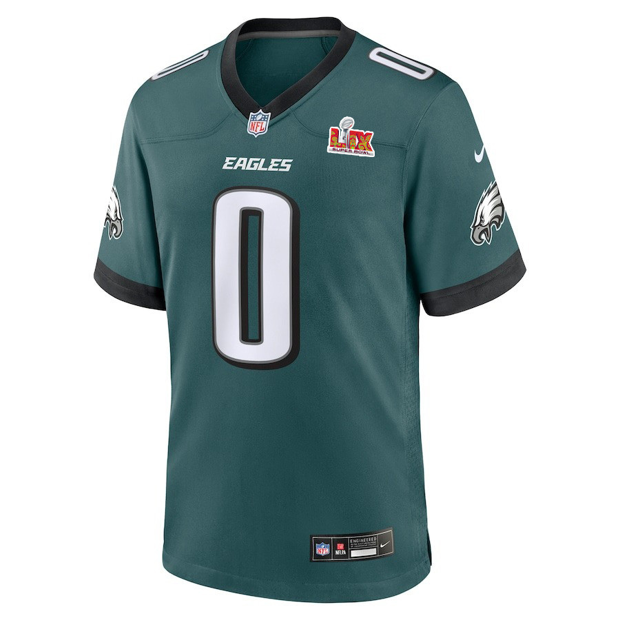Alternative view of Bryce Huff #0 Philadelphia Eagles Super Bowl LIX Game Jersey - Youth | Midnight Green
