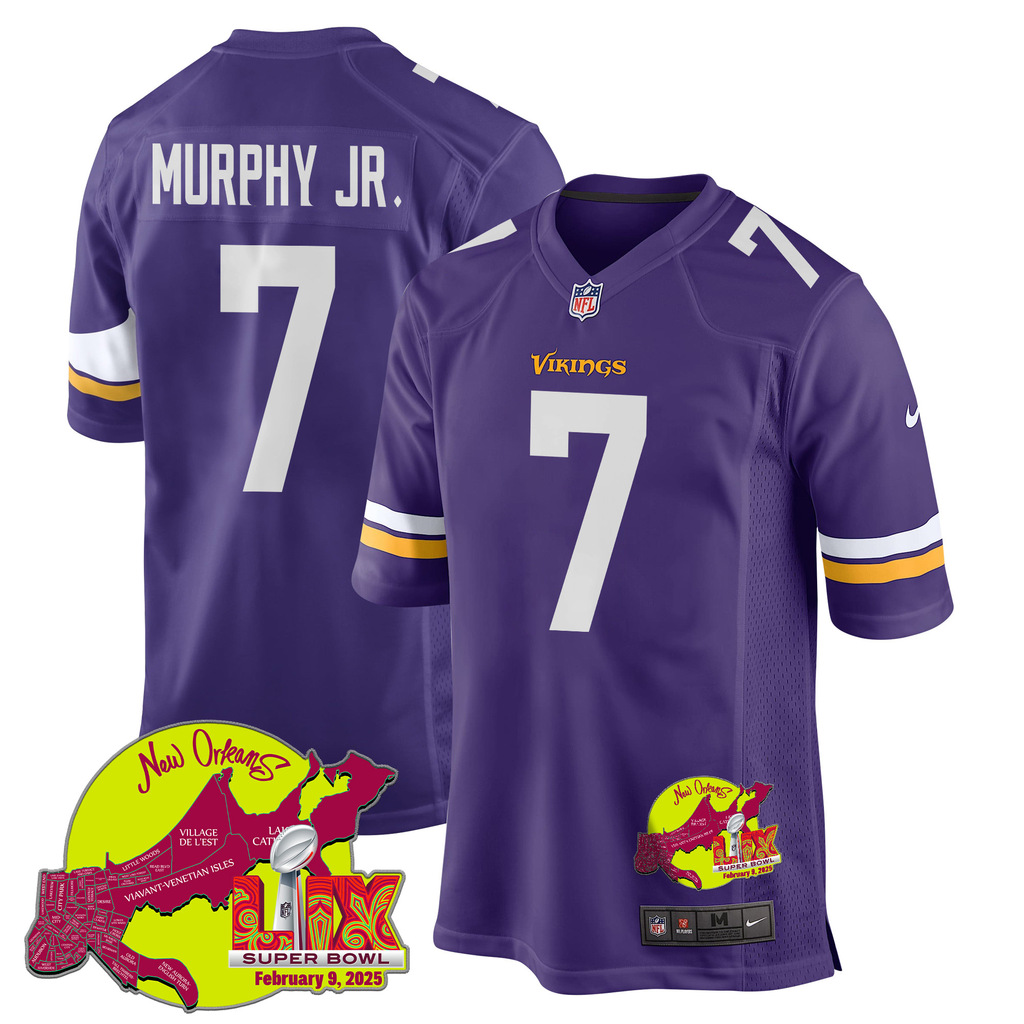 Byron Murphy Jr. #7 Minnesota Vikings Super Bowl LIX Game Jersey - Men's | Purple