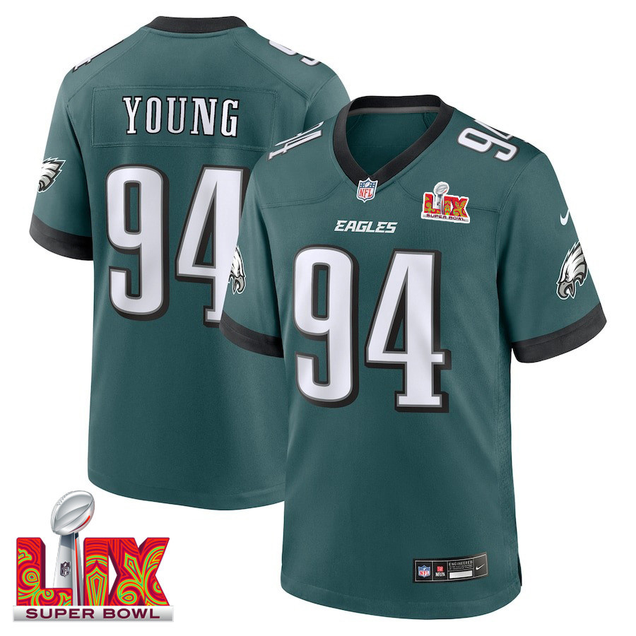 Byron Young #94 Philadelphia Eagles Super Bowl LIX Game Jersey - Men's | Midnight Green