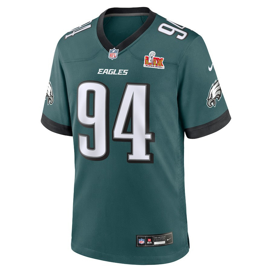 Alternative view of Byron Young #94 Philadelphia Eagles Super Bowl LIX Game Jersey - Men's | Midnight Green