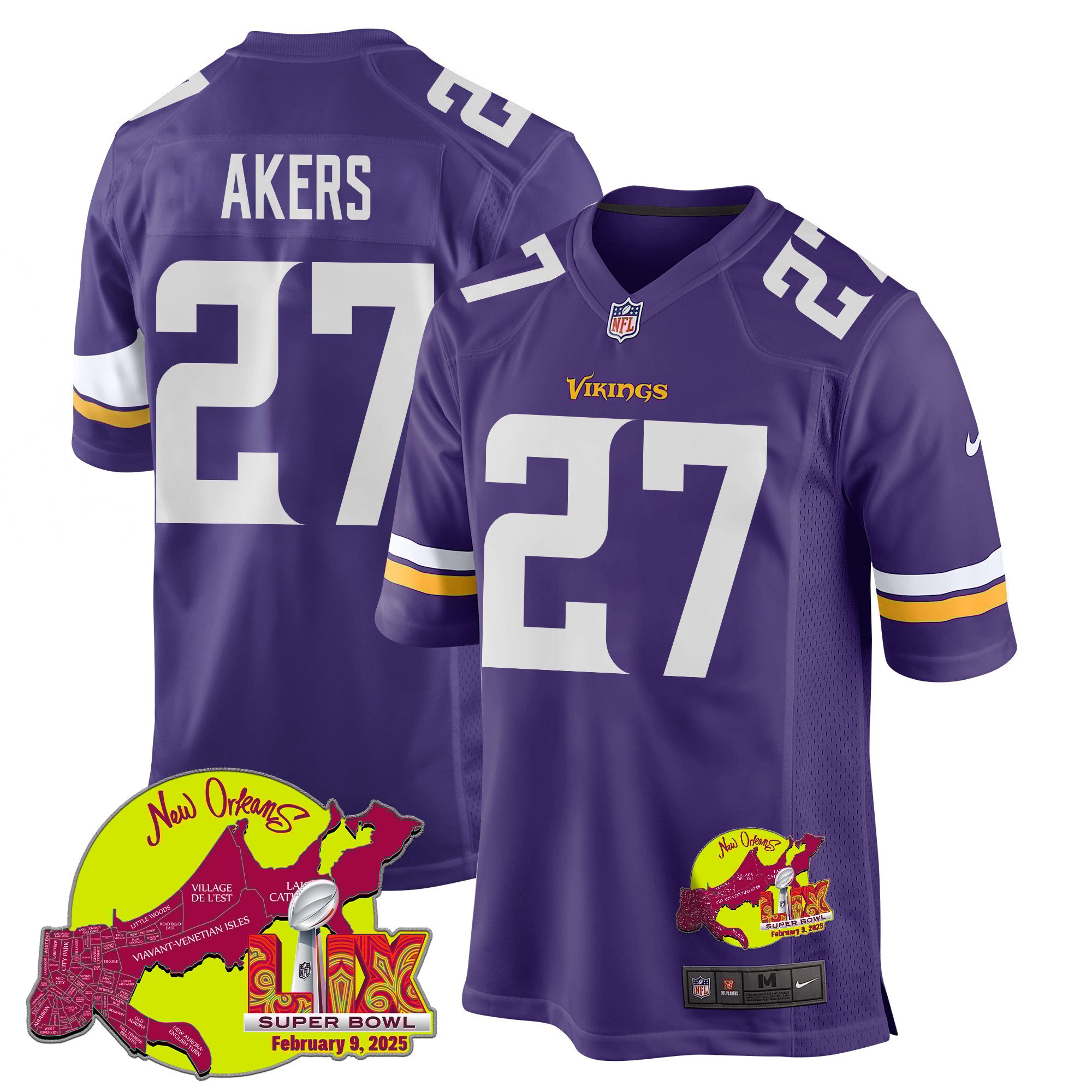 Cam Akers #27 Minnesota Vikings Super Bowl LIX Game Jersey - Men's | Purple