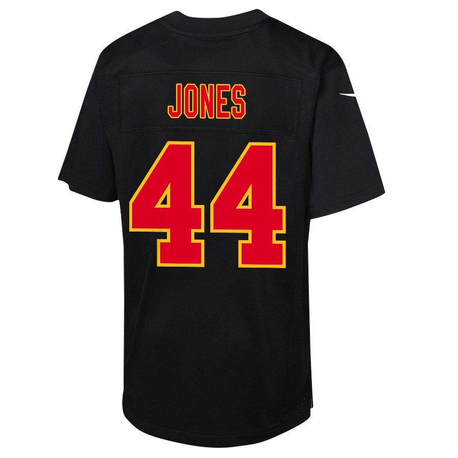 Cam Jones #44 Kansas City Chiefs Super Bowl LVIII Champions 4X Game Jersey - Youth | Carbon Black - Image 3