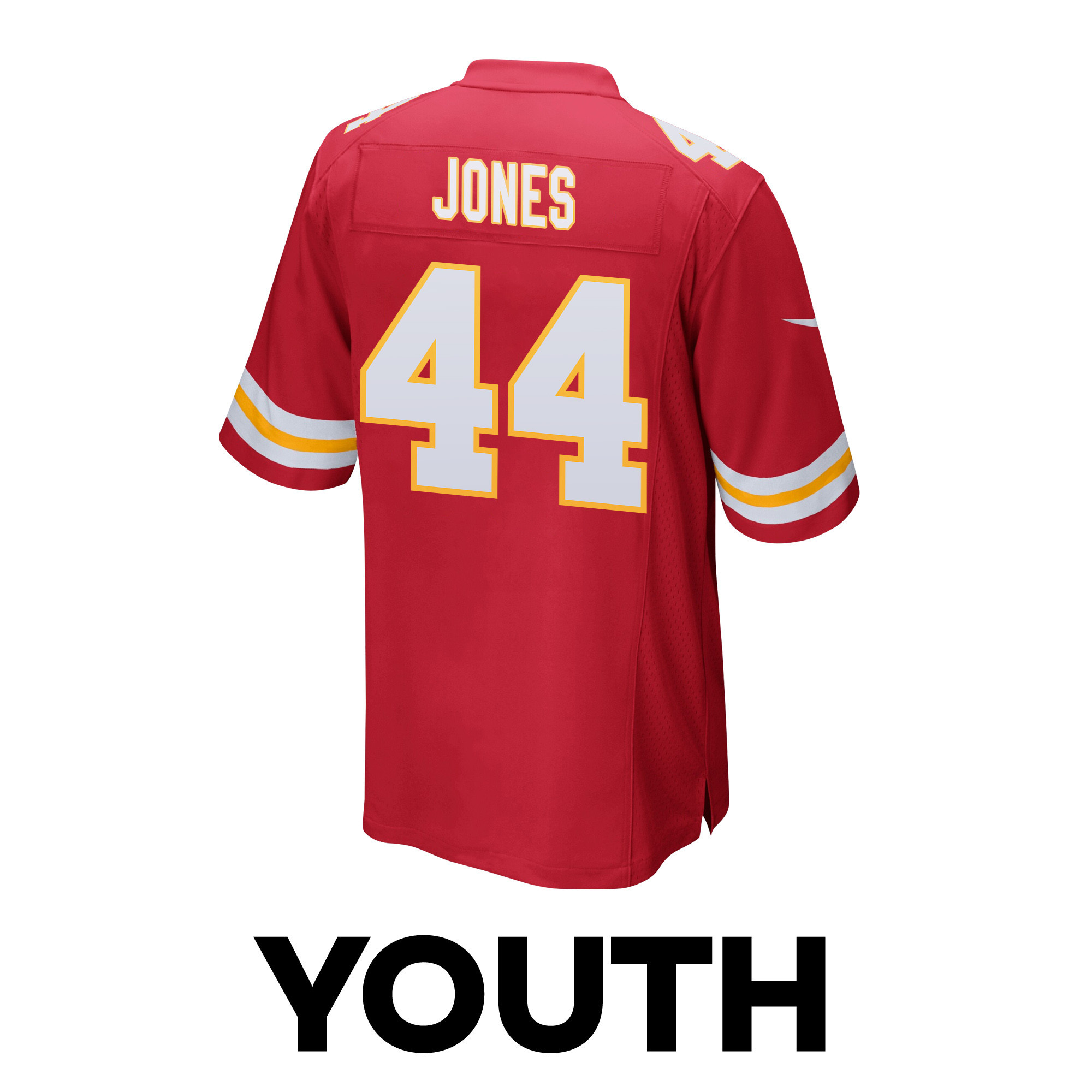 Cam Jones #44 Kansas City Chiefs Super Bowl LVIII Patch Game Jersey - Youth | Red - Image 3
