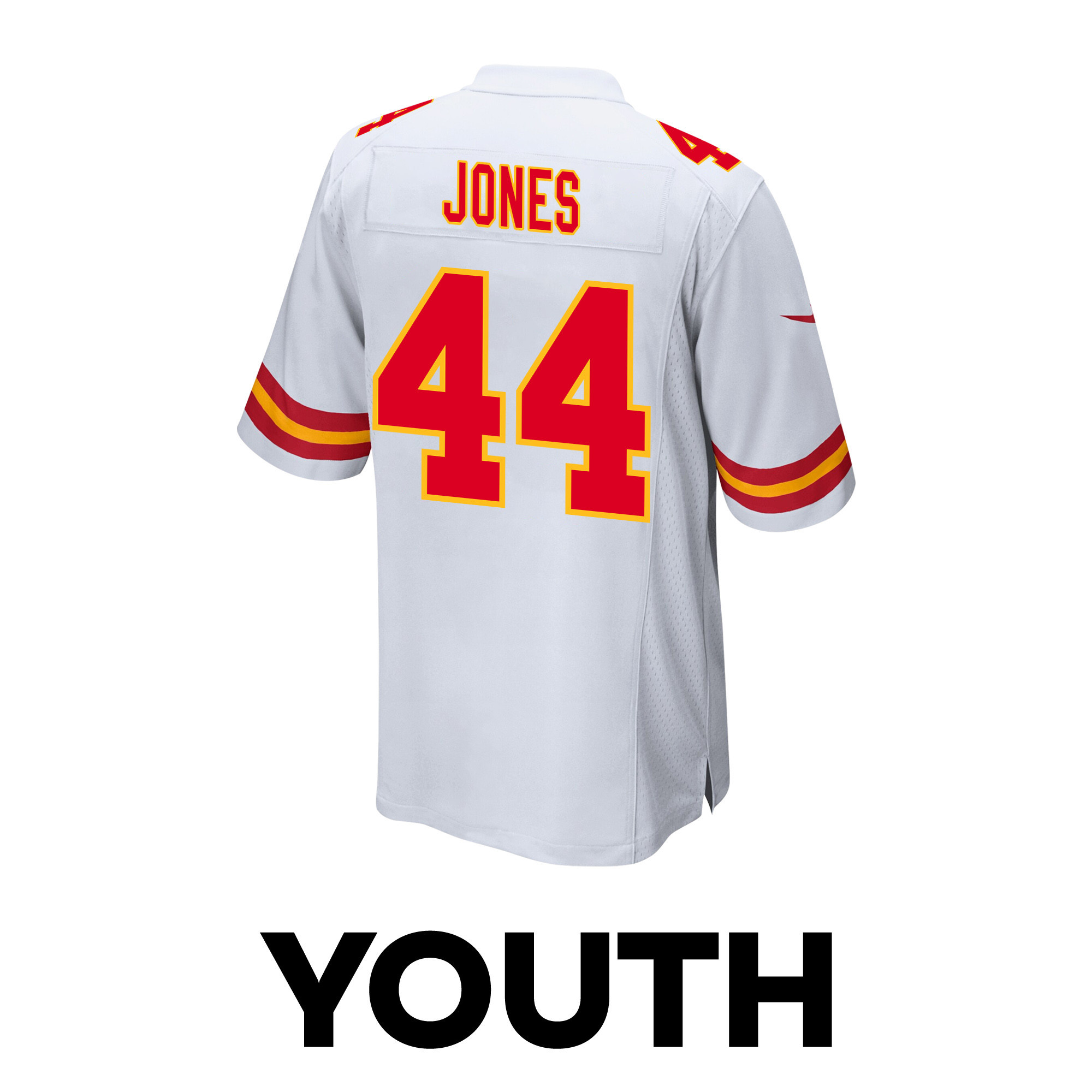 Cam Jones #44 Kansas City Chiefs Super Bowl LVIII Patch Game Jersey - Youth | White - Image 3