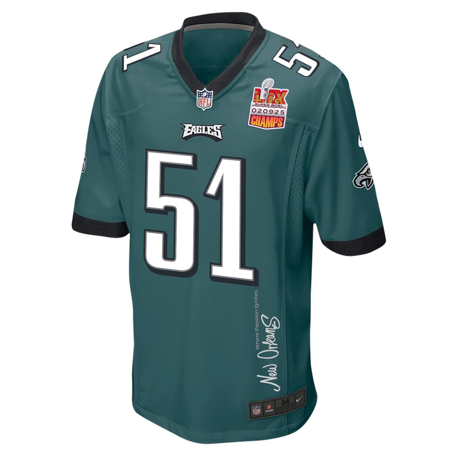 Cam Jurgens #51 Philadelphia Eagles Super Bowl LIX Champions Patch Game Jersey - Men's | Midnight Green - Image 3
