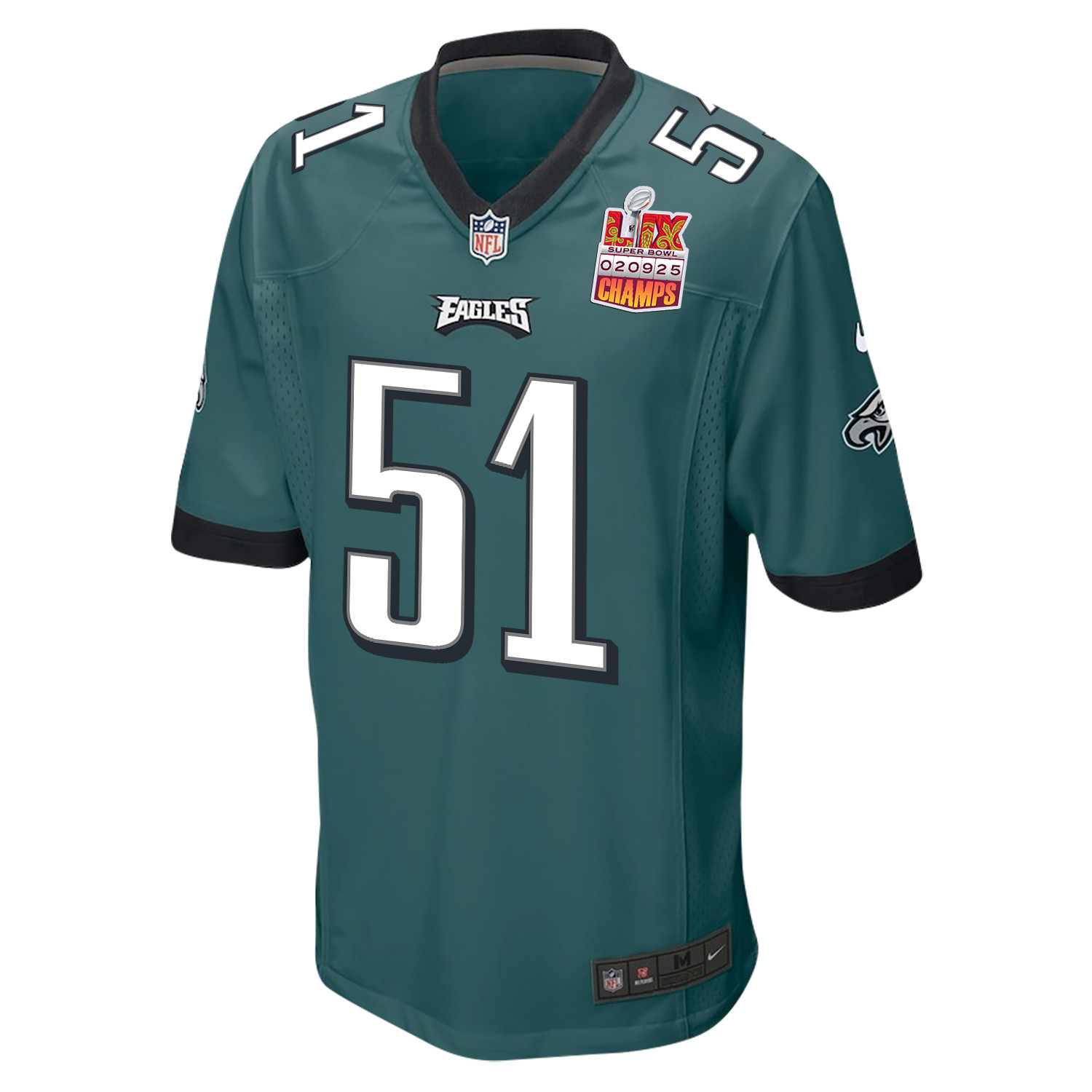 Cam Jurgens #51 Philadelphia Eagles Super Bowl LIX Champions Patch Game Jersey - Men's | Midnight Green - Image 3