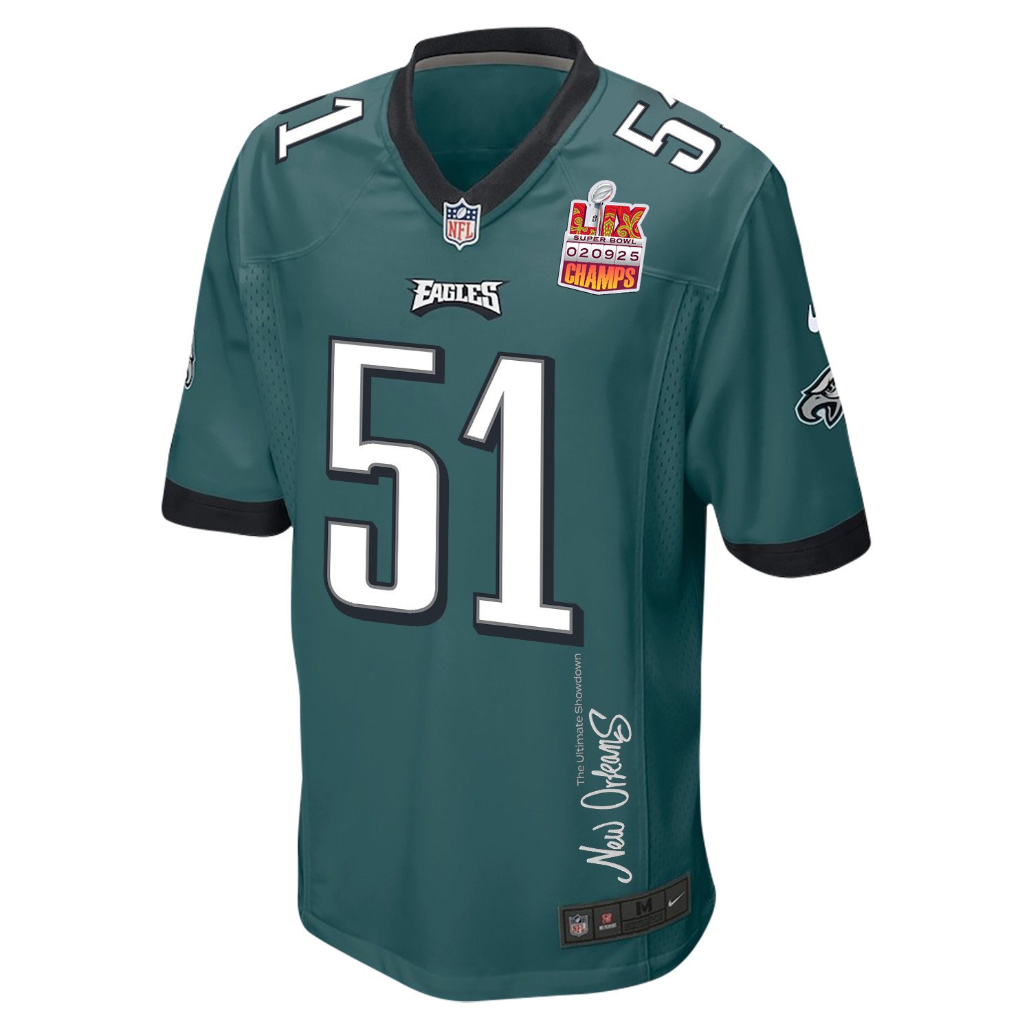 Cam Jurgens #51 Philadelphia Eagles Super Bowl LIX Champions Patch Game Jersey - Men's | Midnight Green - Image 3
