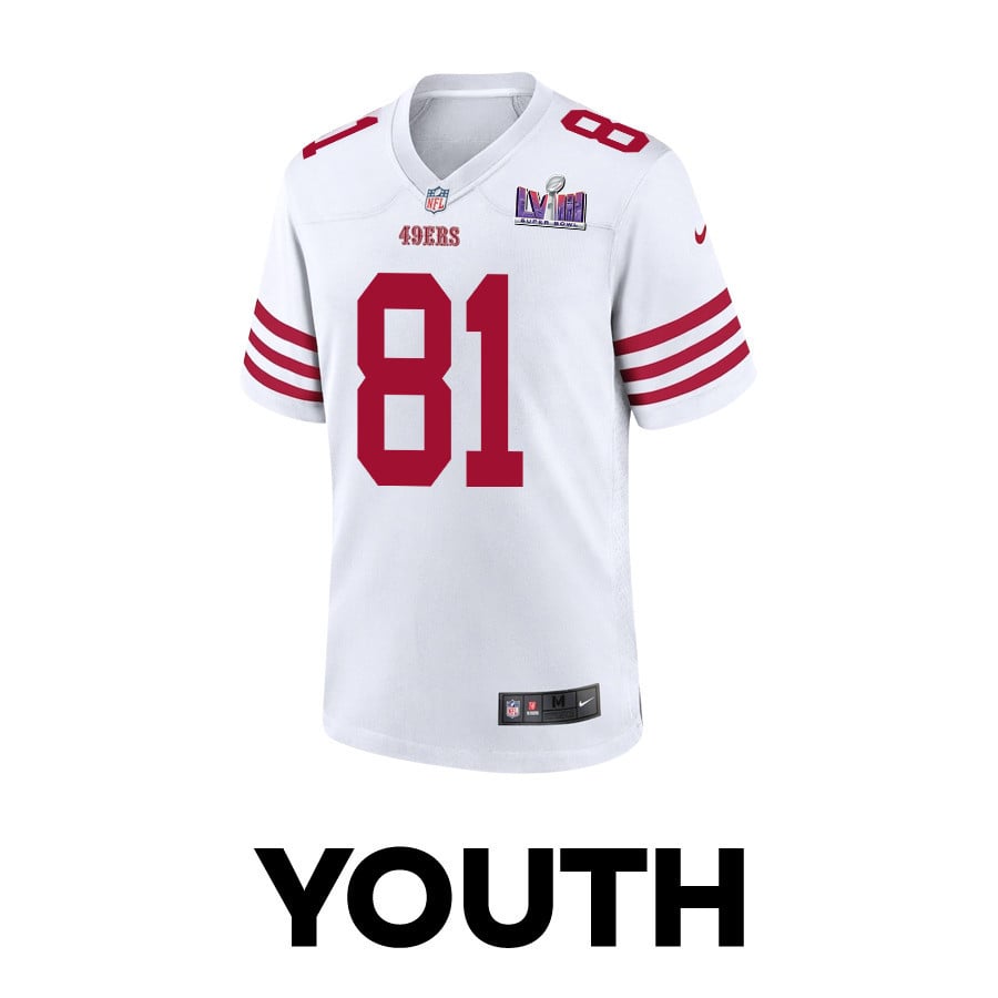 Alternative view of Cameron Latu #81 San Francisco 49ers Super Bowl LVIII Patch Game Jersey - Youth | White