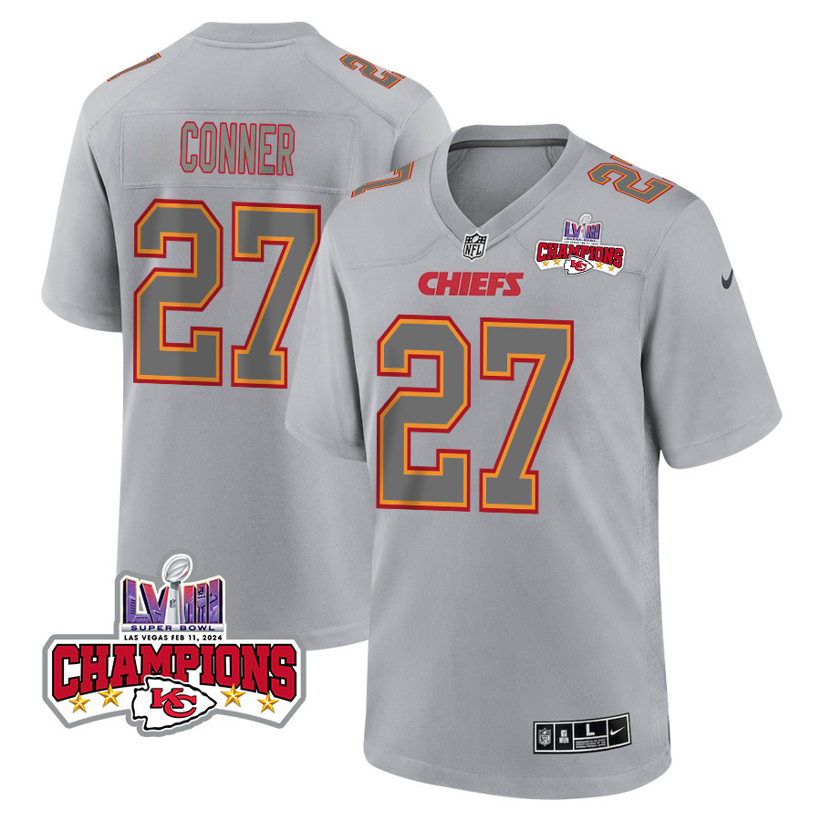 Chamarri Conner #27 Kansas City Chiefs Super Bowl LVIII Champions 4 Stars Patch Game Jersey - Men's | Gray