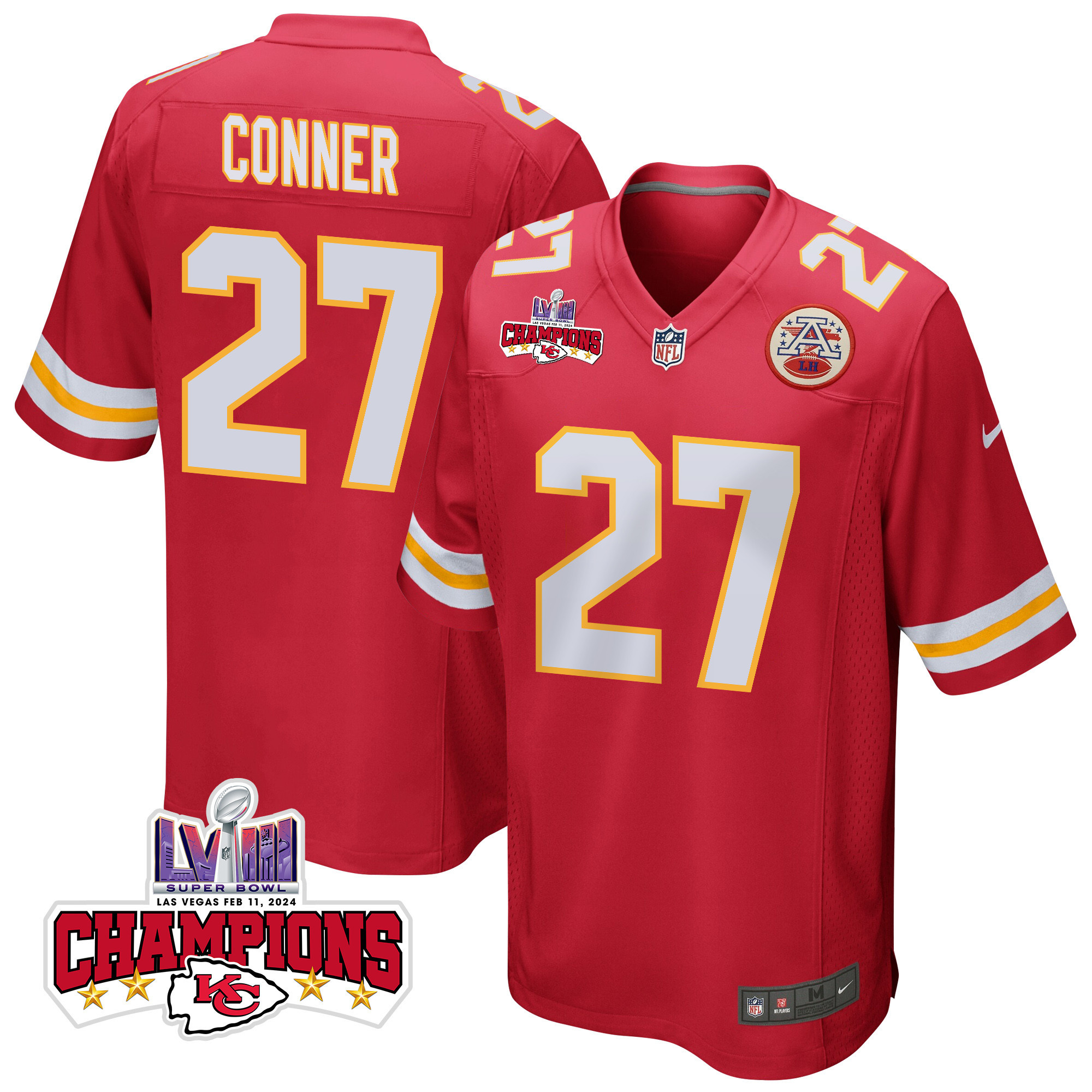 Chamarri Conner #27 Kansas City Chiefs Super Bowl LVIII Champions 4 Stars Patch Game Jersey - Men's | Red