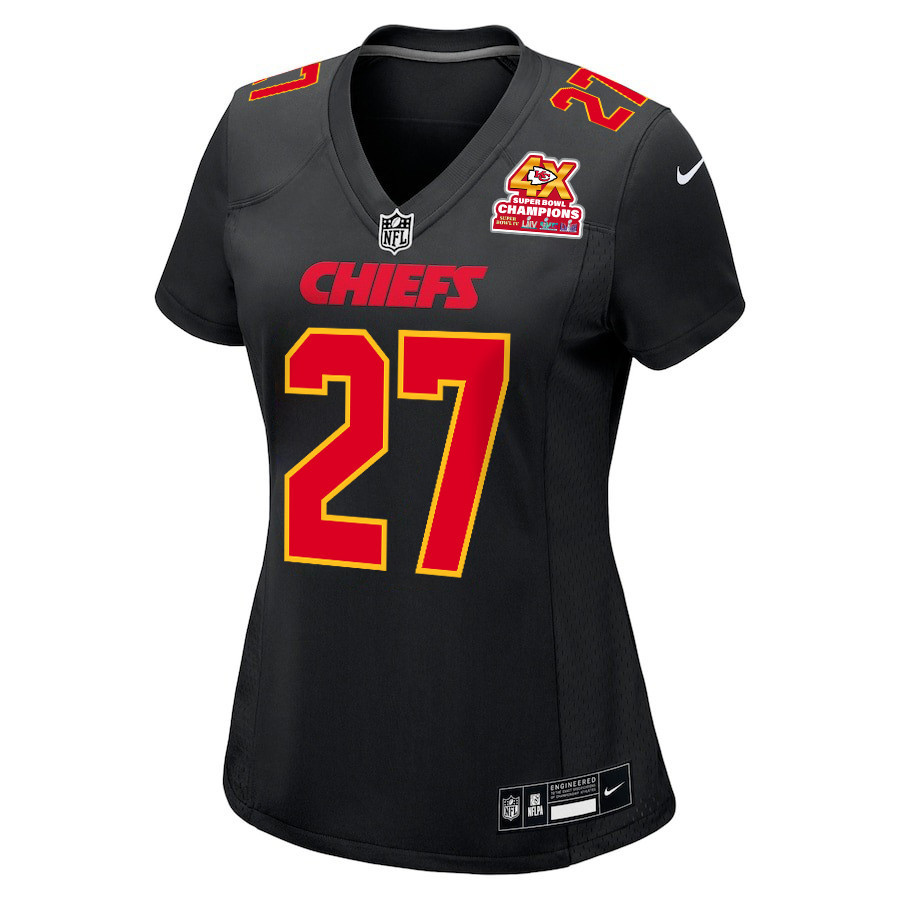 Alternative view of Chamarri Conner #27 Kansas City Chiefs Super Bowl LVIII Champions 4X Game Jersey - Women's | Carbon Black