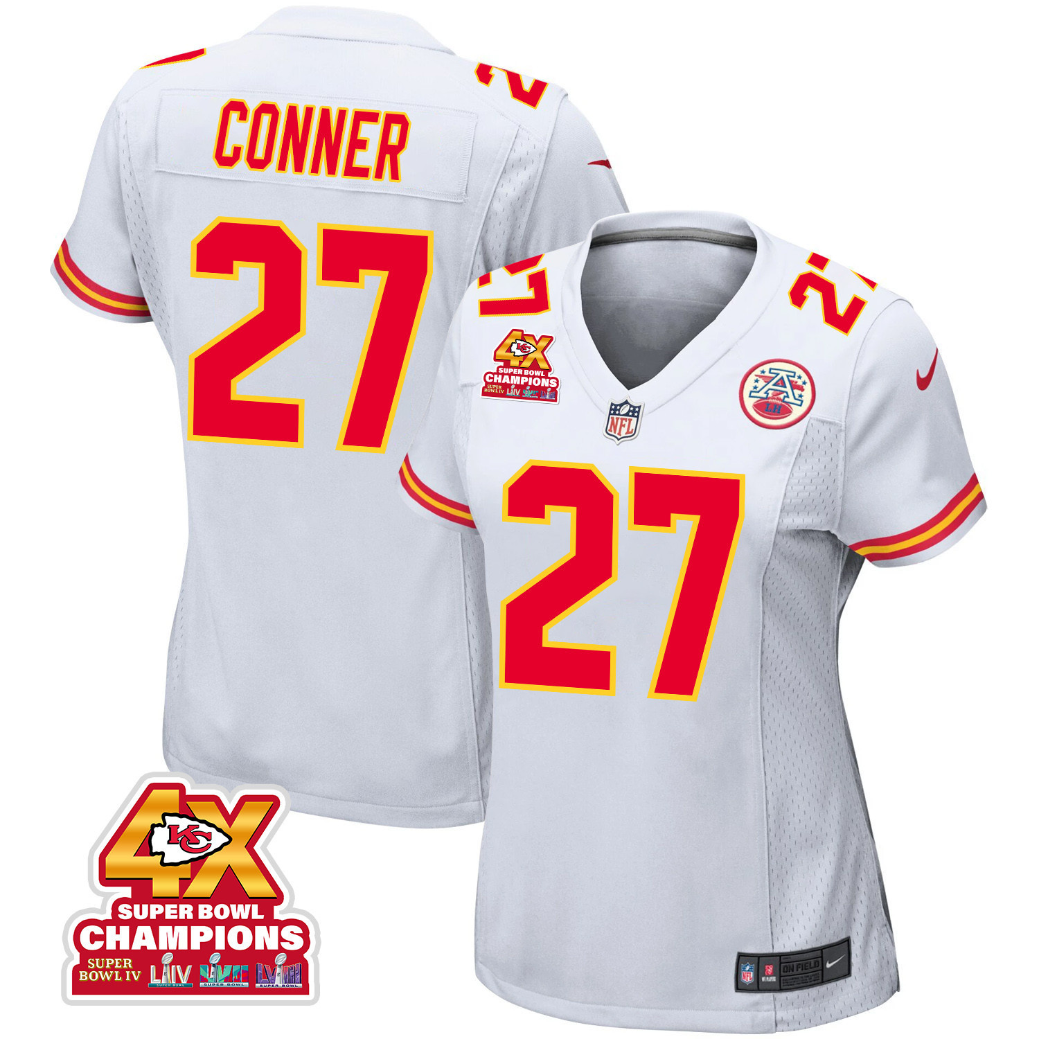 Chamarri Conner #27 Kansas City Chiefs Super Bowl LVIII Champions 4X Game Jersey - Women's | White