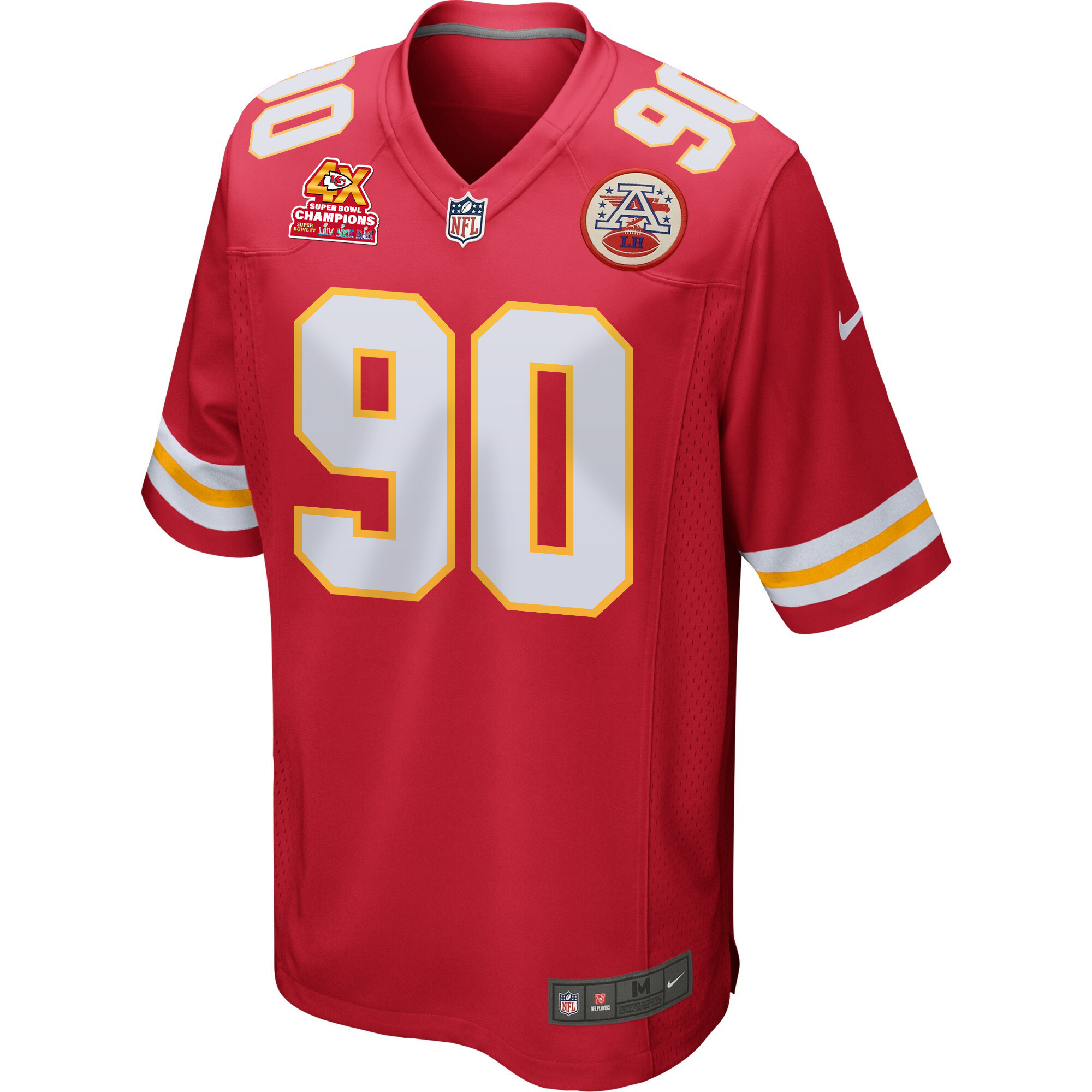 Alternative view of Charles Omenihu #90 Kansas City Chiefs Super Bowl LVIII Champions 4X Game Jersey - Men's | Red