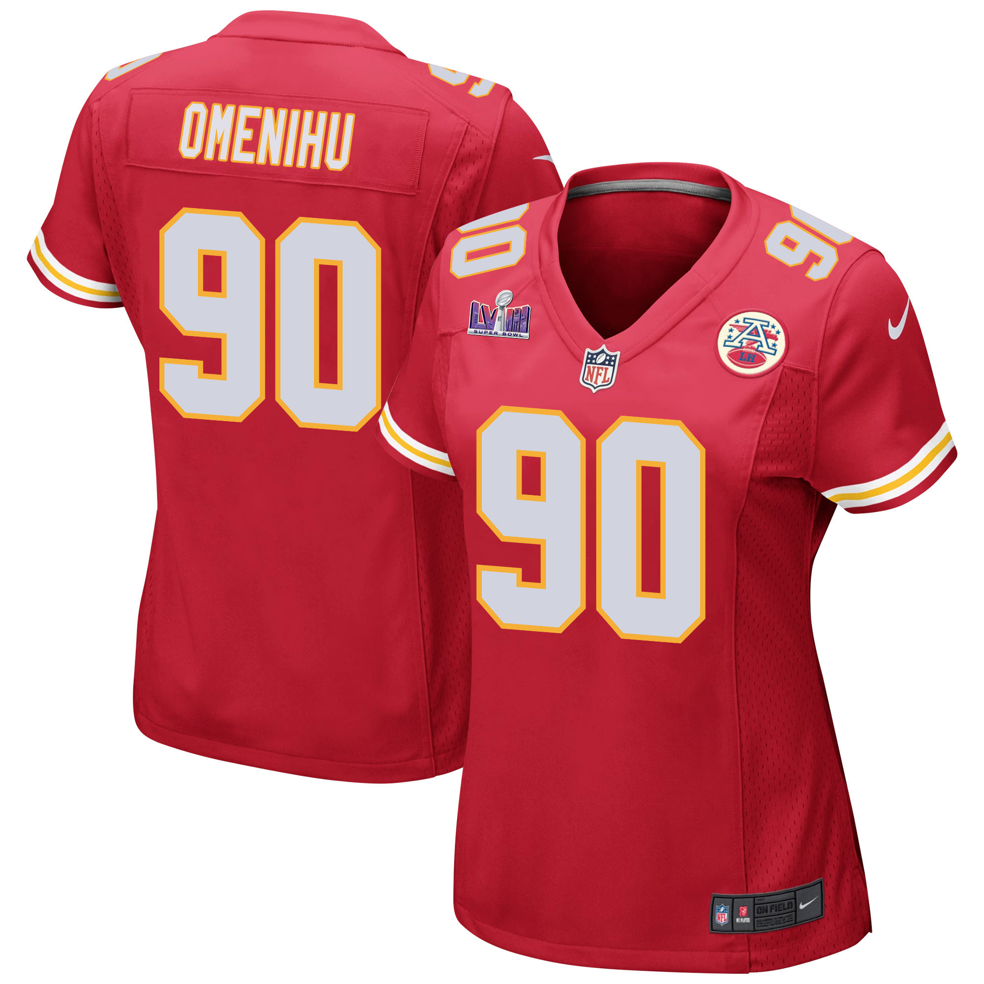 Charles Omenihu #90 Kansas City Chiefs Super Bowl LVIII Patch Game Jersey - Women's | Red