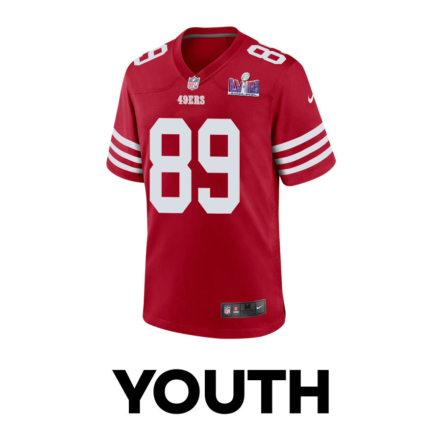 Alternative view of Charlie Woerner #89 San Francisco 49ers Super Bowl LVIII Patch Game Jersey - Youth | Scarlet