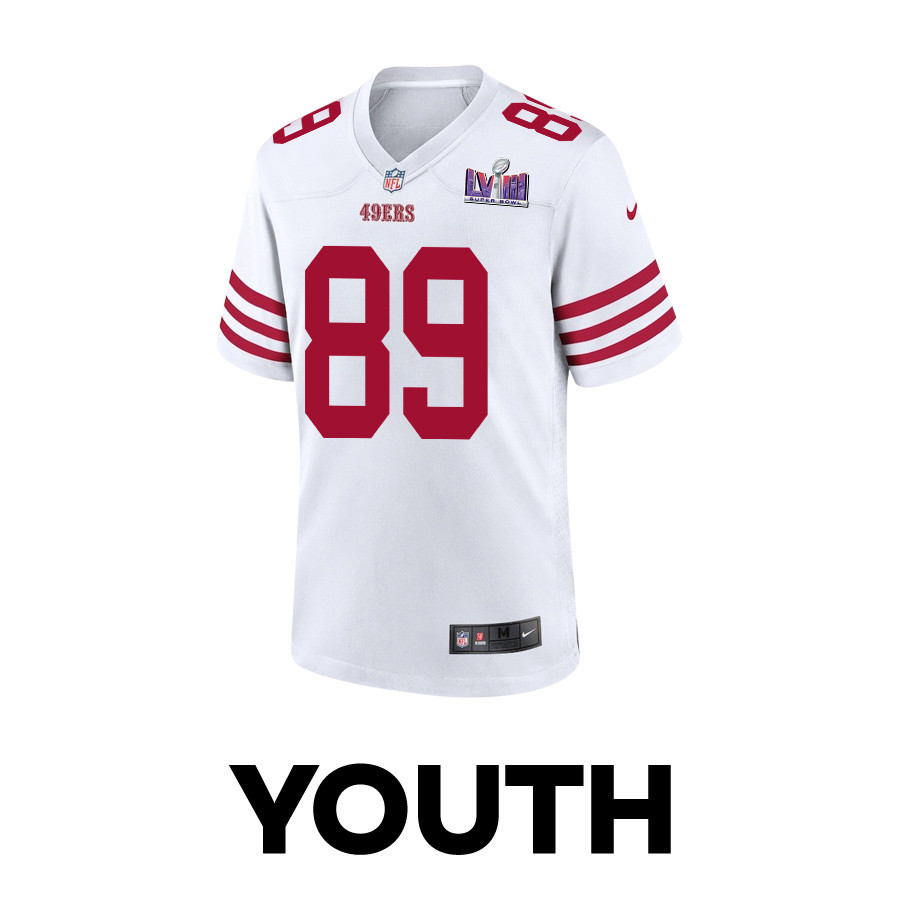 Alternative view of Charlie Woerner #89 San Francisco 49ers Super Bowl LVIII Patch Game Jersey - Youth | White