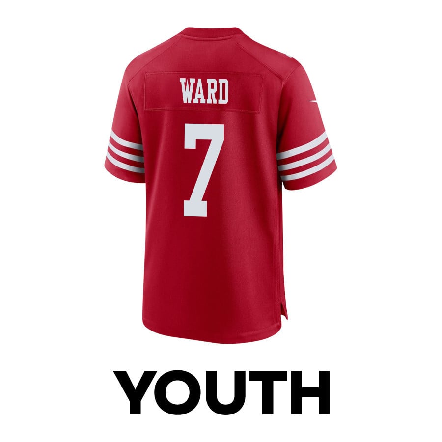 Charvarius Ward #7 San Francisco 49ers Super Bowl LVIII Patch Game Jersey - Youth | Scarlet - Image 3