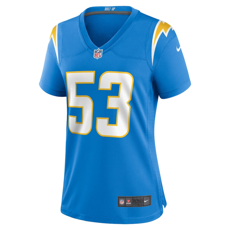 Alternative view of Chris Collins #53 Los Angeles Chargers Game Jersey - Women's | Powder Blue