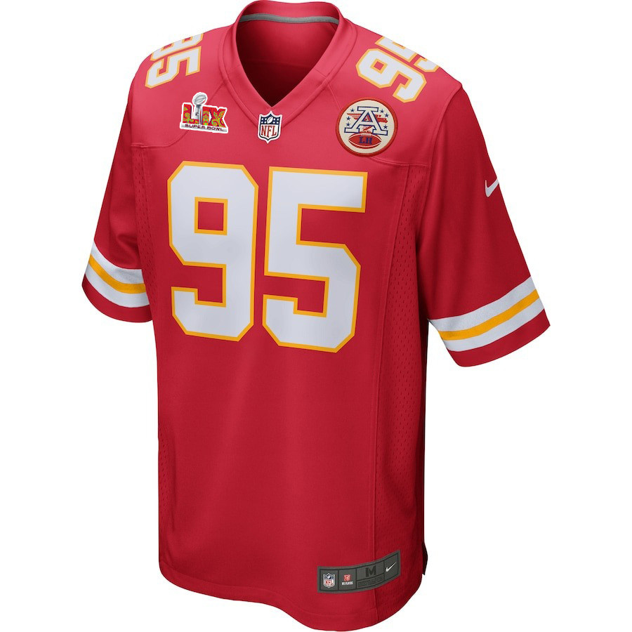 Alternative view of Chris Jones #95 Kansas City Chiefs Super Bowl LIX Game Jersey - Men's | Red