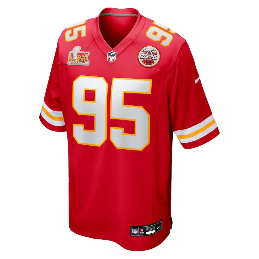 Alternative view of Chris Jones #95 Kansas City Chiefs Super Bowl LIX Game Jersey - Men's | Red