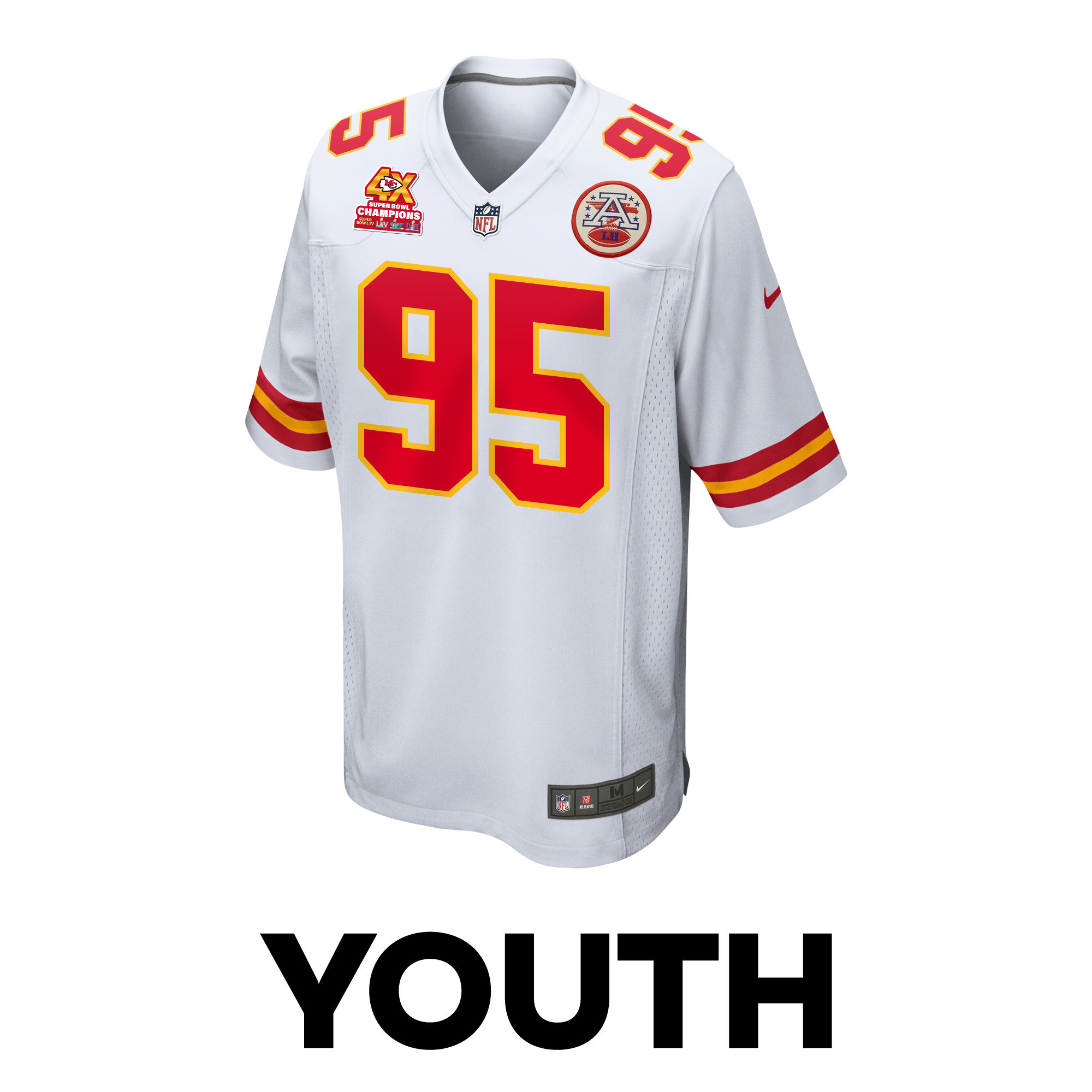 Chris Jones #95 Kansas City Chiefs Super Bowl LVIII Champions 4X Game Jersey - Youth | White - Image 2