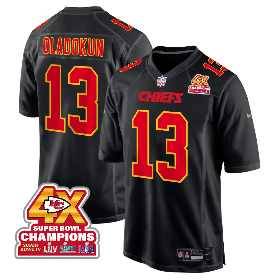 Chris Oladokun #13 Kansas City Chiefs Super Bowl LVIII Champions 4X Game Jersey - Men's | Carbon Black