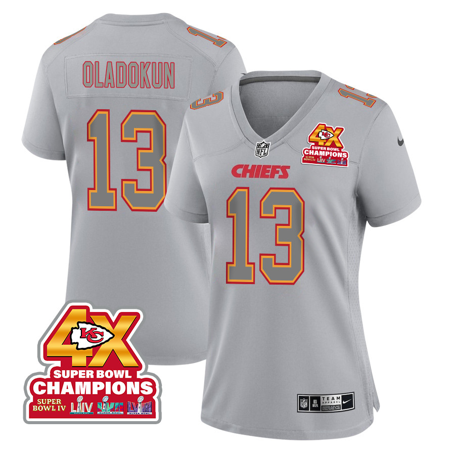 Chris Oladokun #13 Kansas City Chiefs Super Bowl LVIII Champions 4X Game Jersey - Women's | Gray