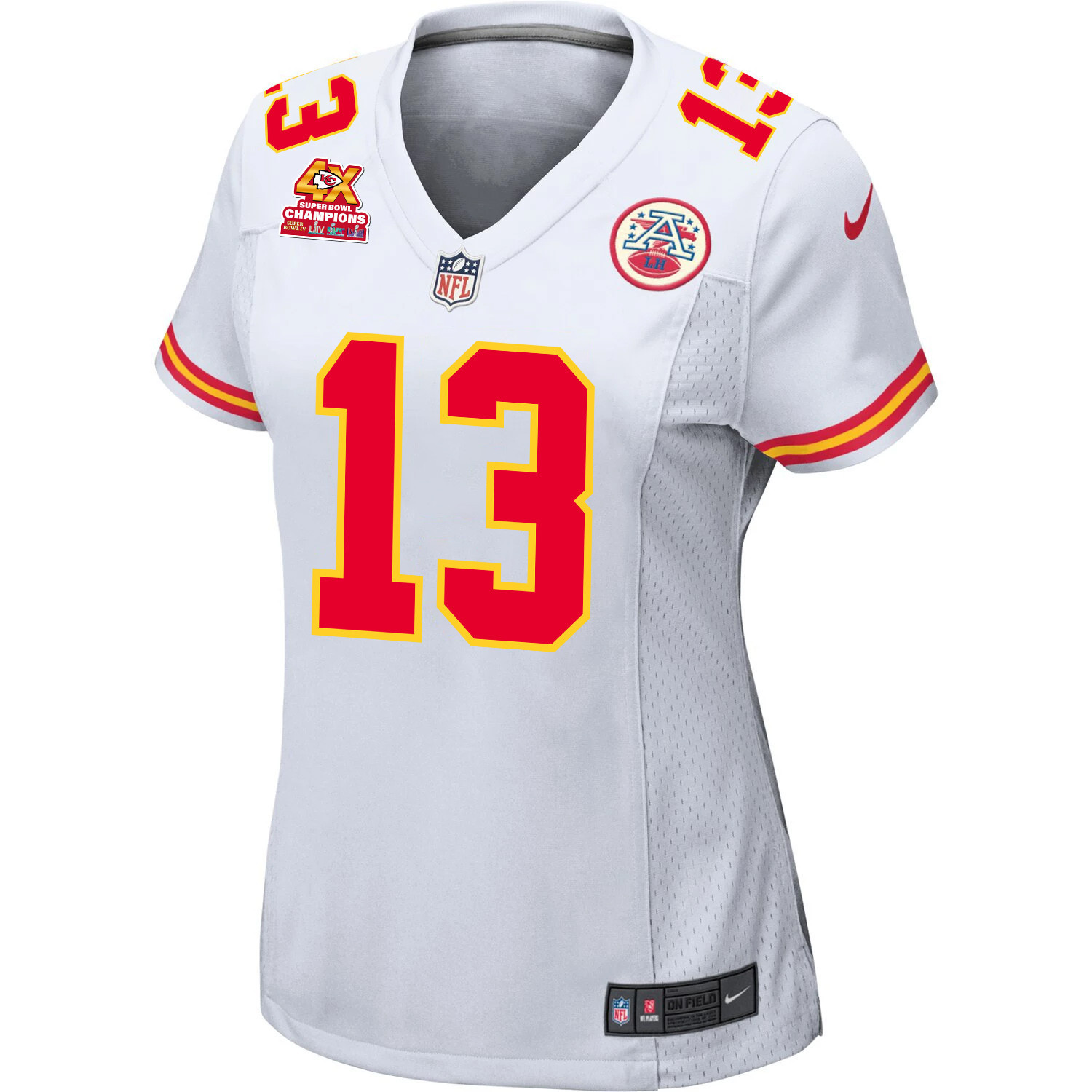 Alternative view of Chris Oladokun #13 Kansas City Chiefs Super Bowl LVIII Champions 4X Game Jersey - Women's | White