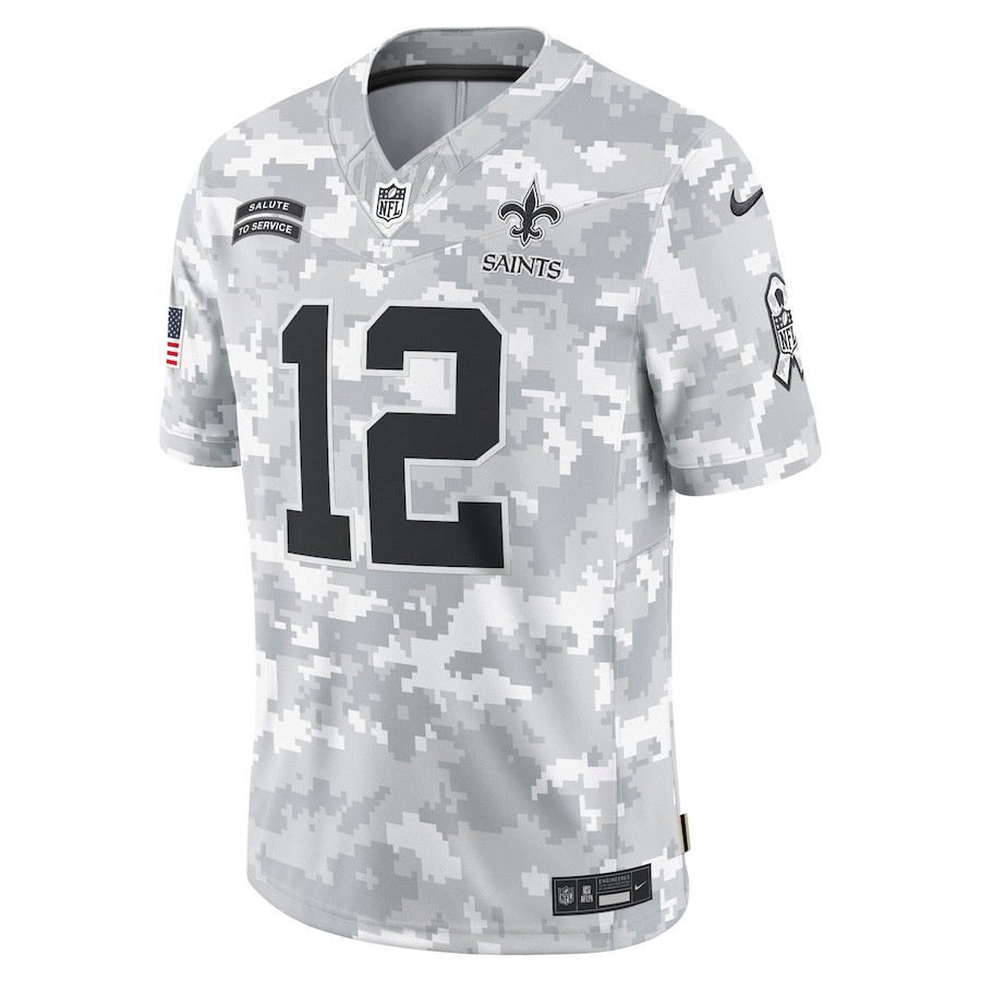 Alternative view of Chris Olave #12 New Orleans Saints Salute To Service Limited Jersey - Men's | Arctic Camo