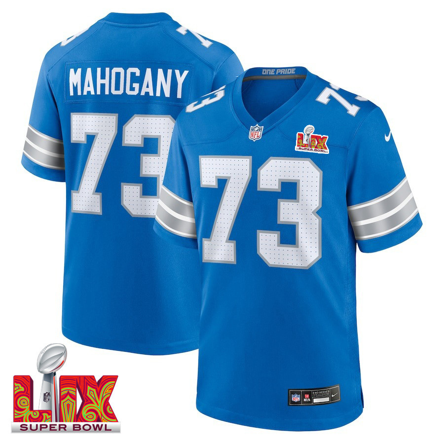 Christian Mahogany #73 Detroit Lions Super Bowl LIX Game Jersey - Men's | Blue