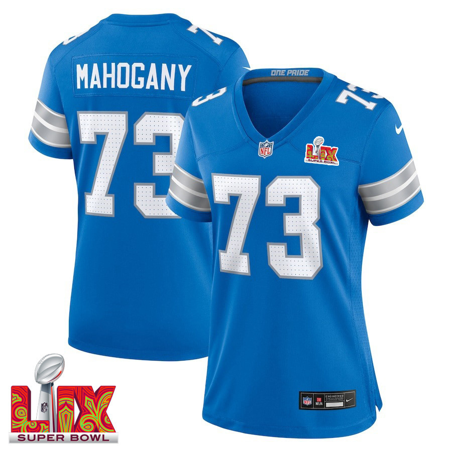 Christian Mahogany #73 Detroit Lions Super Bowl LIX Game Jersey - Women's | Blue