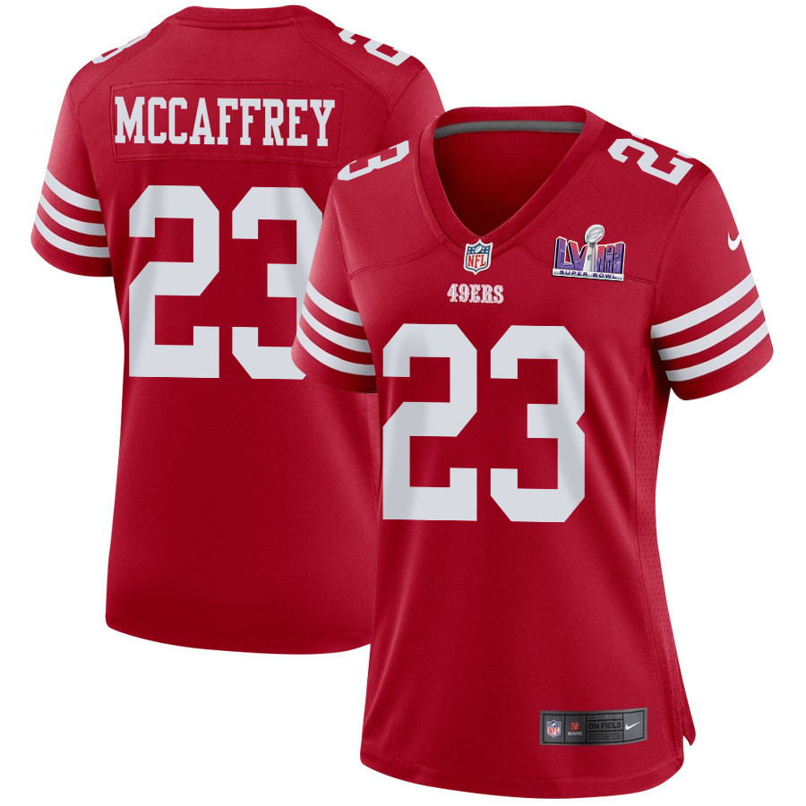 Christian McCaffrey #23 San Francisco 49ers Super Bowl LVIII Patch Game Jersey - Women's | Scarlet