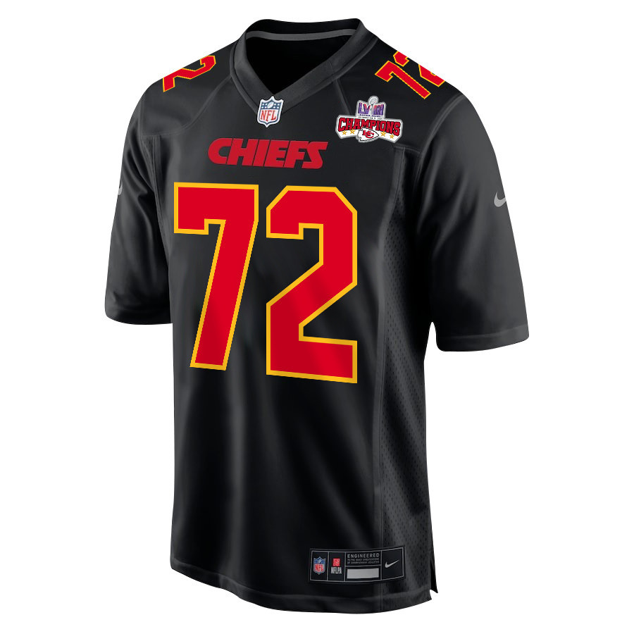 Alternative view of Chukwuebuka Godrick #72 Kansas City Chiefs Super Bowl LVIII Champions 4 Stars Patch Game Jersey - Men's | Carbon Black