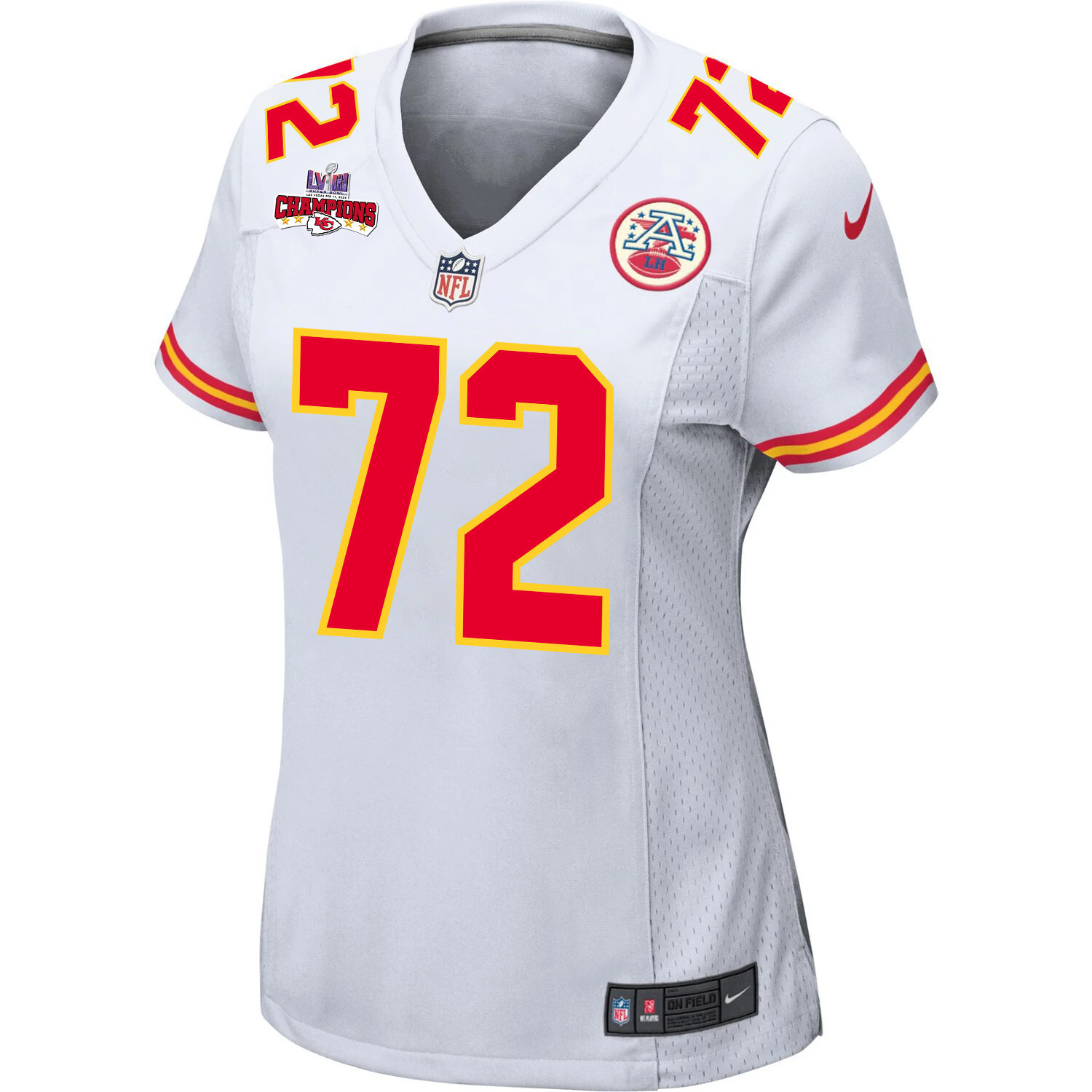 Alternative view of Chukwuebuka Godrick #72 Kansas City Chiefs Super Bowl LVIII Champions 4 Stars Patch Game Jersey - Women's | White