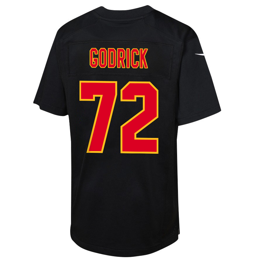 Chukwuebuka Godrick #72 Kansas City Chiefs Super Bowl LVIII Champions 4X Game Jersey - Youth | Carbon Black - Image 3