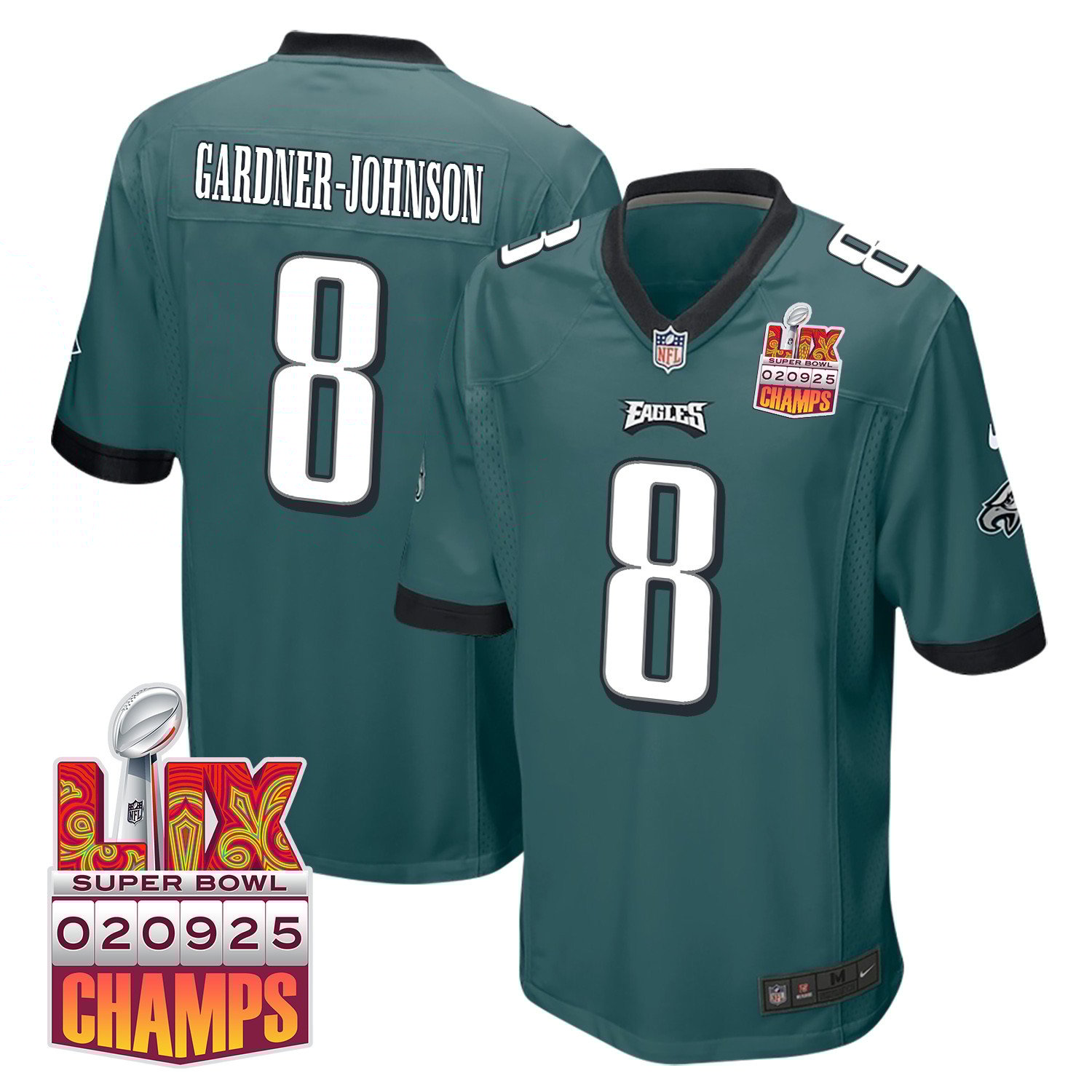 C.J. Gardner-Johnson #8 Philadelphia Eagles Super Bowl LIX Champions Patch Game Jersey - Men's | Midnight Green