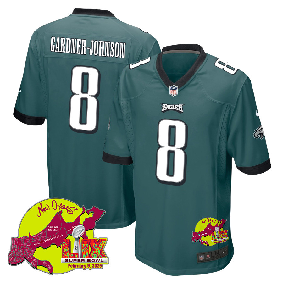 C.J. Gardner-Johnson #8 Philadelphia Eagles Super Bowl LIX Game Jersey - Men's | Midnight Green