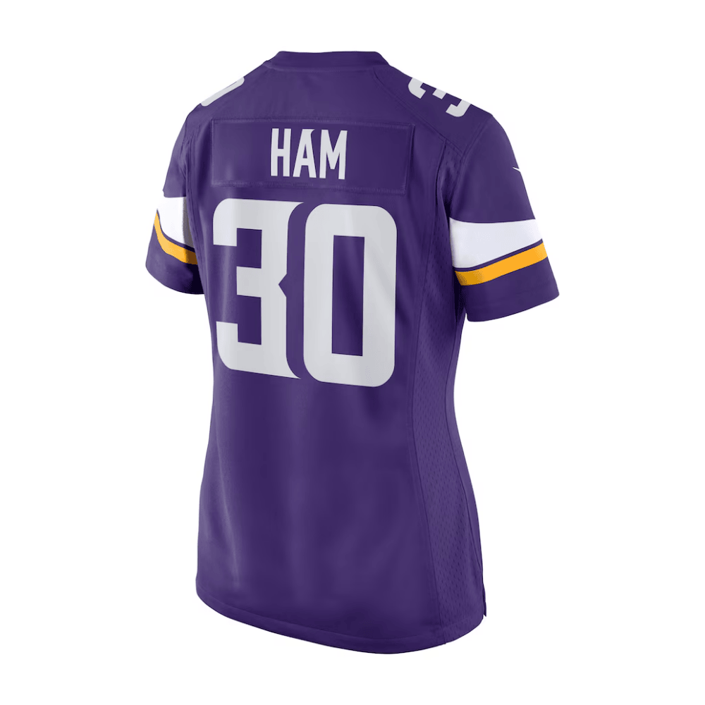 Alternative view of C.J. Ham #30 Minnesota Vikings Game Jersey - Women's | Purple