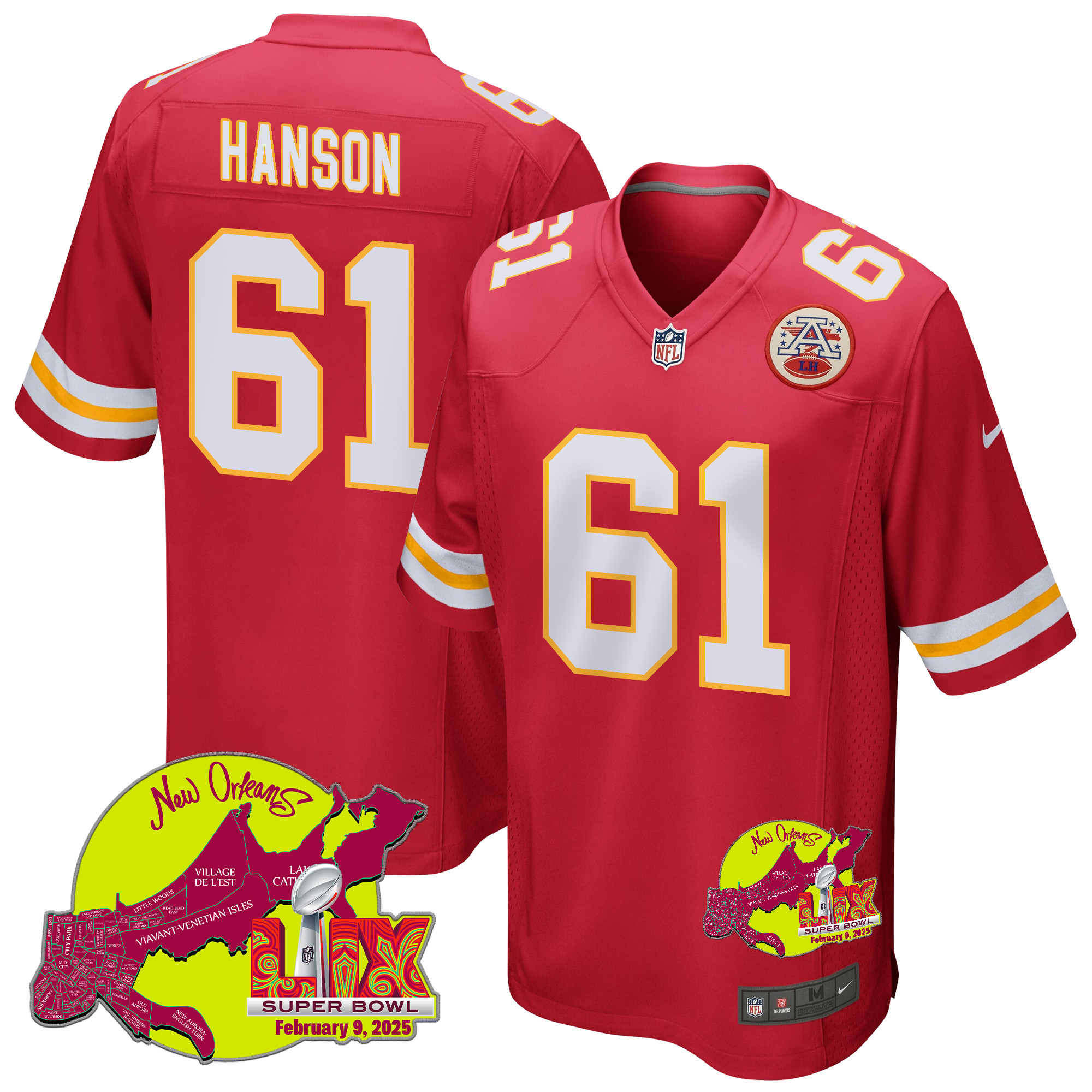 C.J. Hanson #61 Kansas City Chiefs Super Bowl LIX Game Jersey - Men's | Red