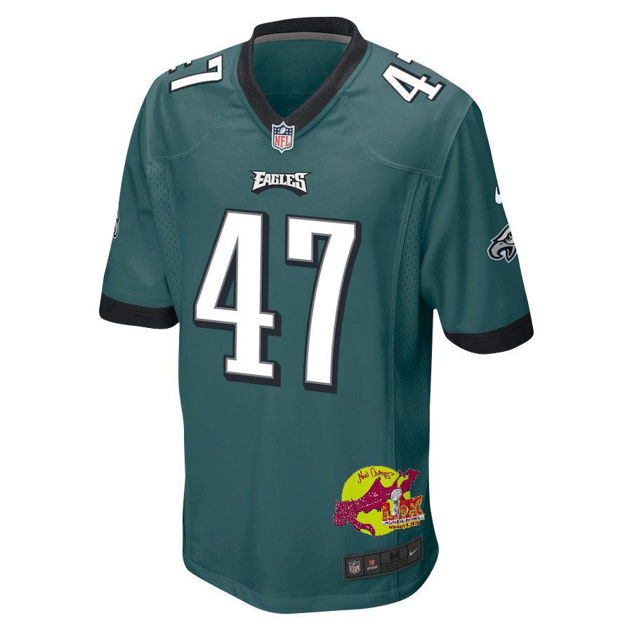 C.J. Uzomah #47 Philadelphia Eagles Super Bowl LIX Game Jersey - Men's | Midnight Green - Image 3