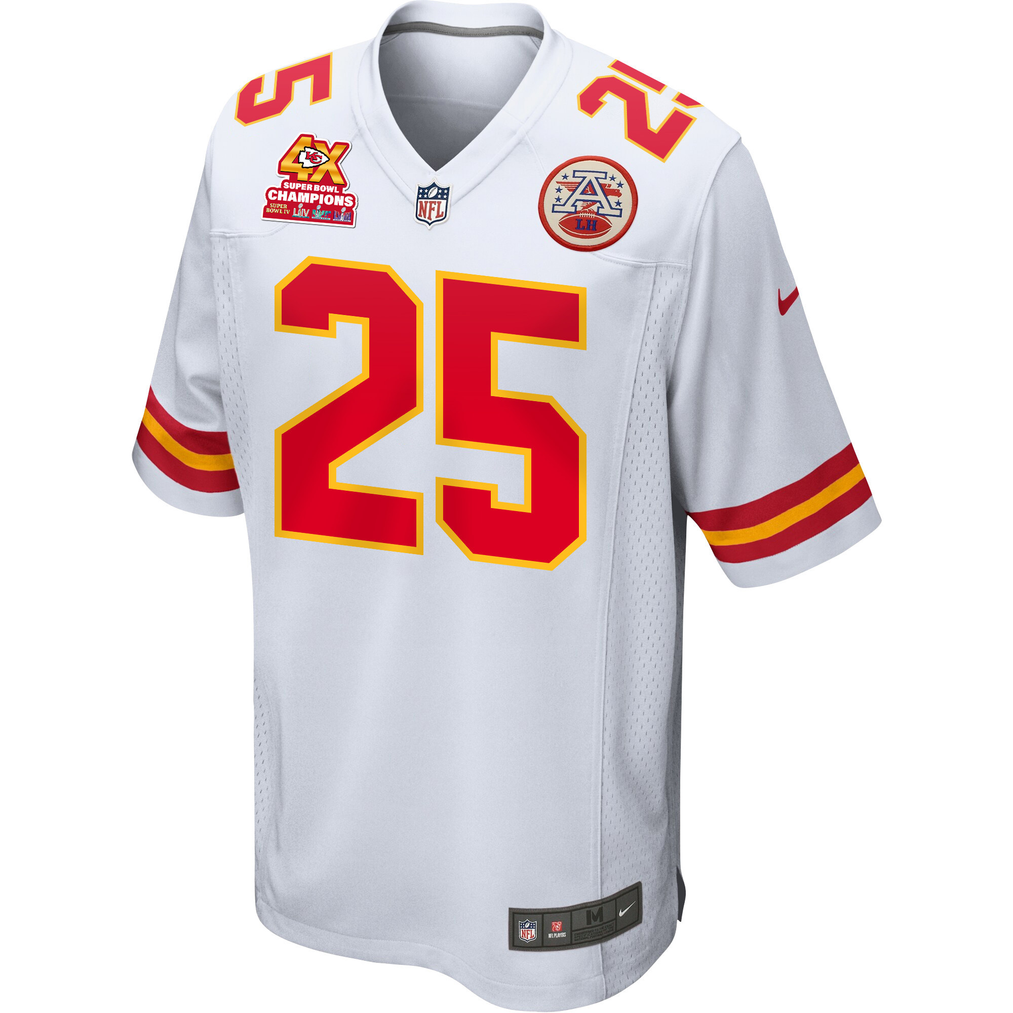 Alternative view of Clyde Edwards-Helaire #25 Kansas City Chiefs Super Bowl LVIII Champions 4X Game Jersey - Men's | White