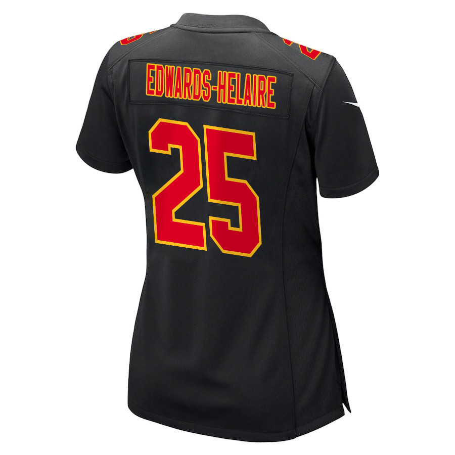 Clyde Edwards-Helaire #25 Kansas City Chiefs Super Bowl LVIII Champions 4X Game Jersey - Women's | Carbon Black - Image 3