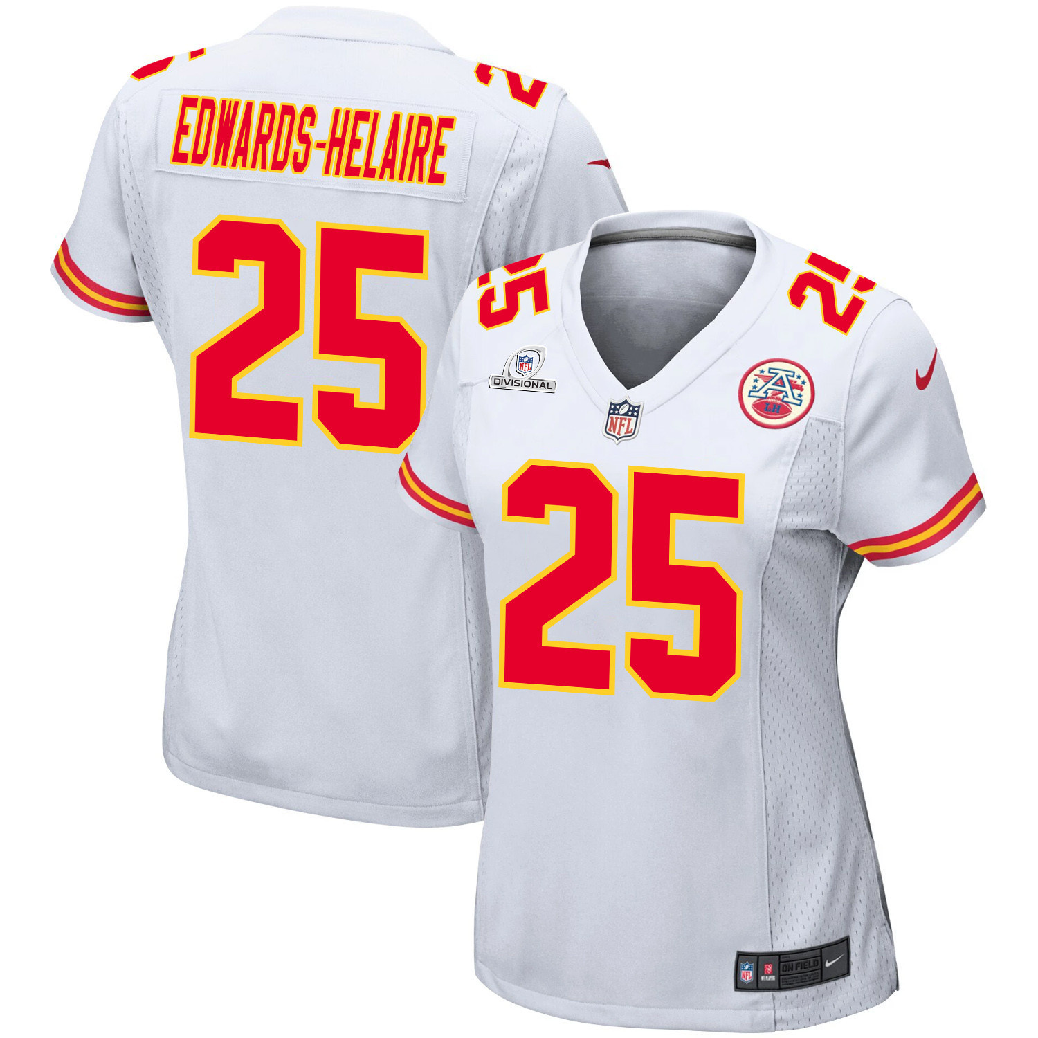 Clyde Edwards-Helaire #25 Kansas City Chiefs Super Bowl LVIII Patch Game Jersey - Women's | White