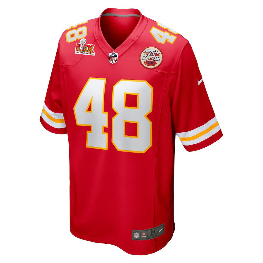 Alternative view of Cole Christiansen #48 Kansas City Chiefs Super Bowl LIX Game Jersey - Men's | Red