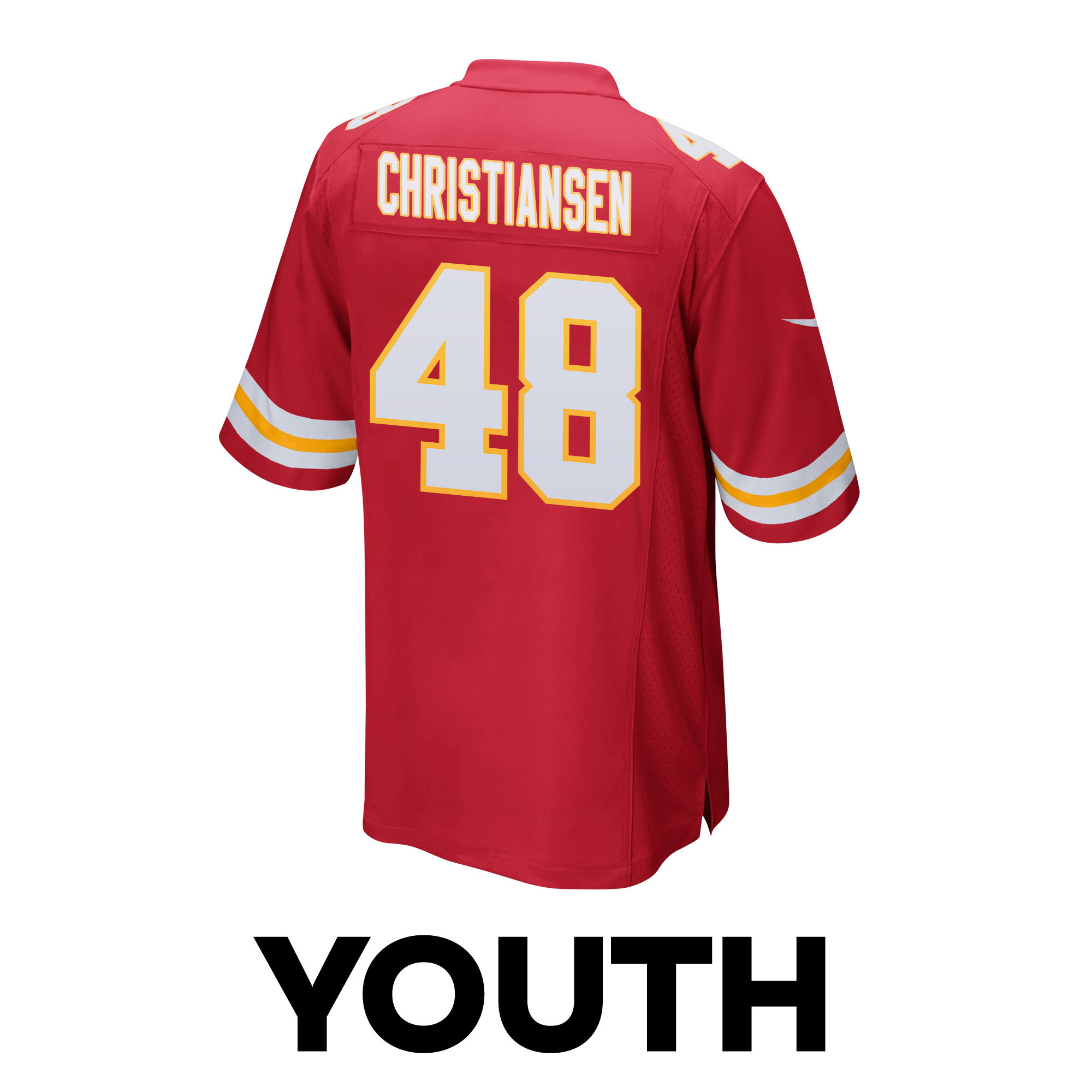 Cole Christiansen #48 Kansas City Chiefs Super Bowl LVIII Patch Game Jersey - Youth | Red - Image 3