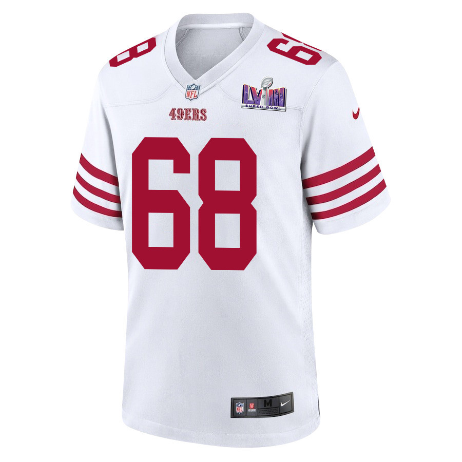 Alternative view of Colton McKivitz #68 San Francisco 49ers Super Bowl LVIII Patch Game Jersey - Men's | White
