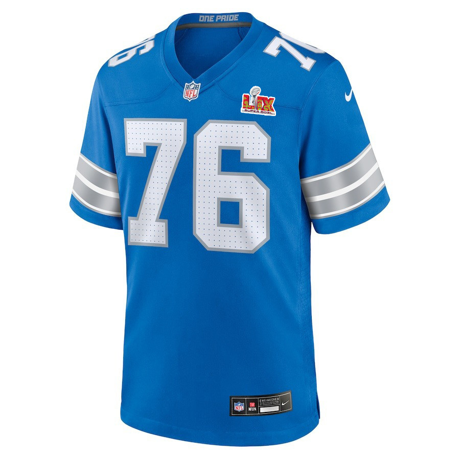 Alternative view of Connor Galvin #76 Detroit Lions Super Bowl LIX Game Jersey - Youth | Blue